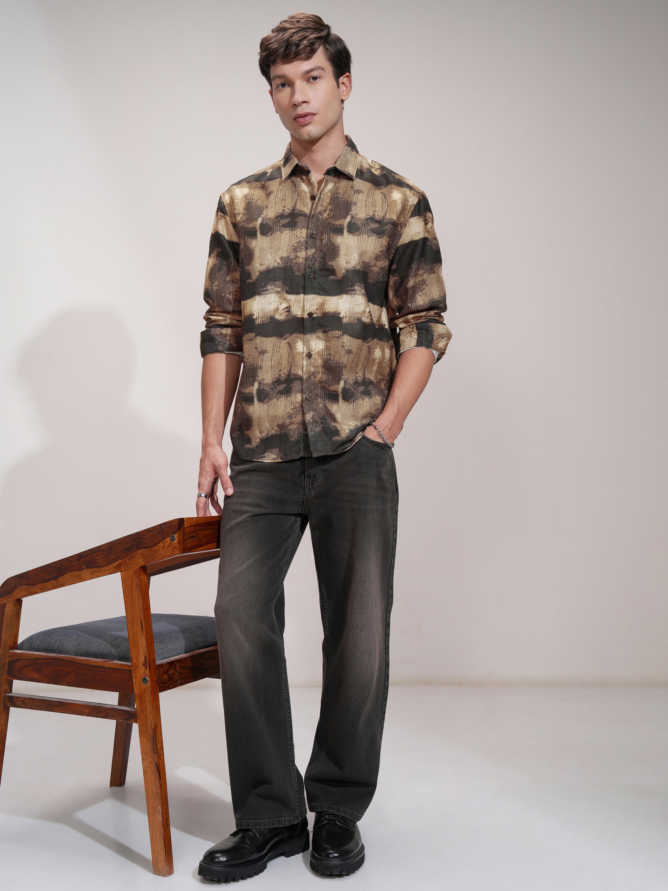 Highlander Men Beige Printed Relaxed Fit Casual Shirt - Beige - Image 2