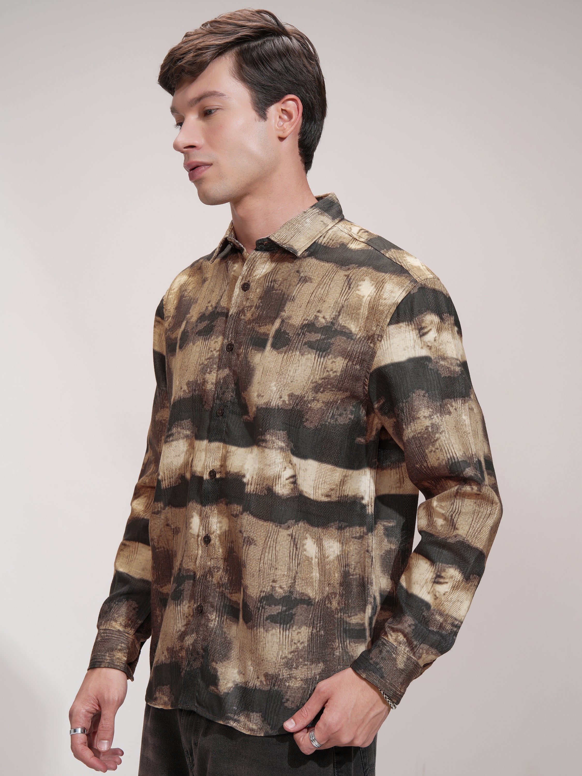 Highlander Men Beige Printed Relaxed Fit Casual Shirt - Beige - Image 4