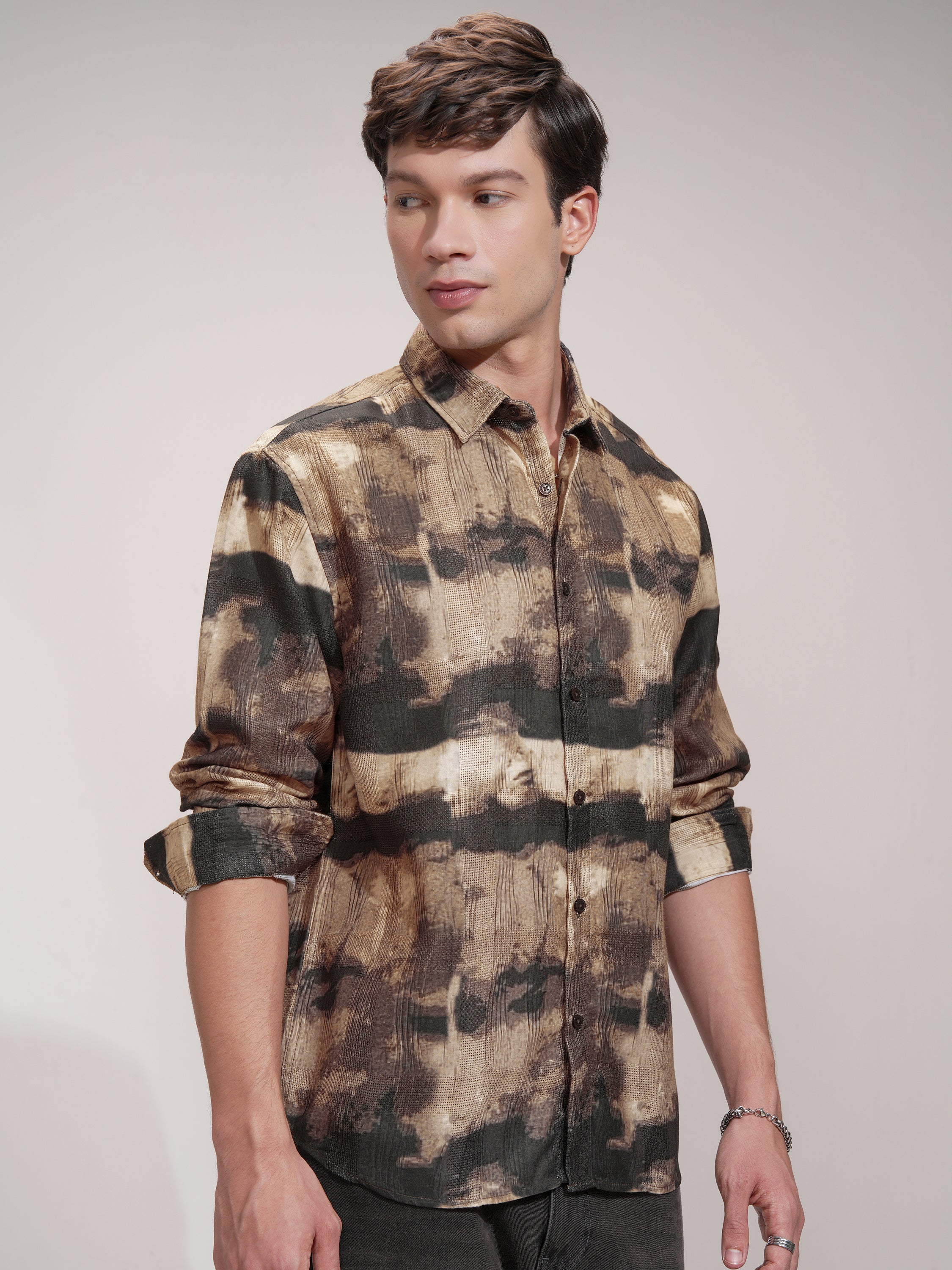Highlander Men Beige Printed Relaxed Fit Casual Shirt - Beige - Image 6