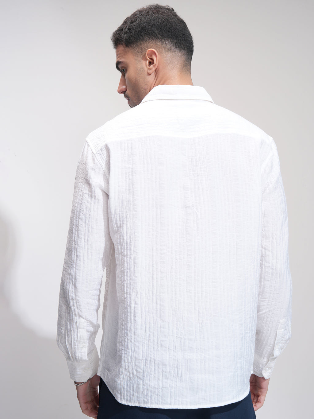 Highlander Men White Self Design Relaxed Fit Casual Shirt - White - Image 3