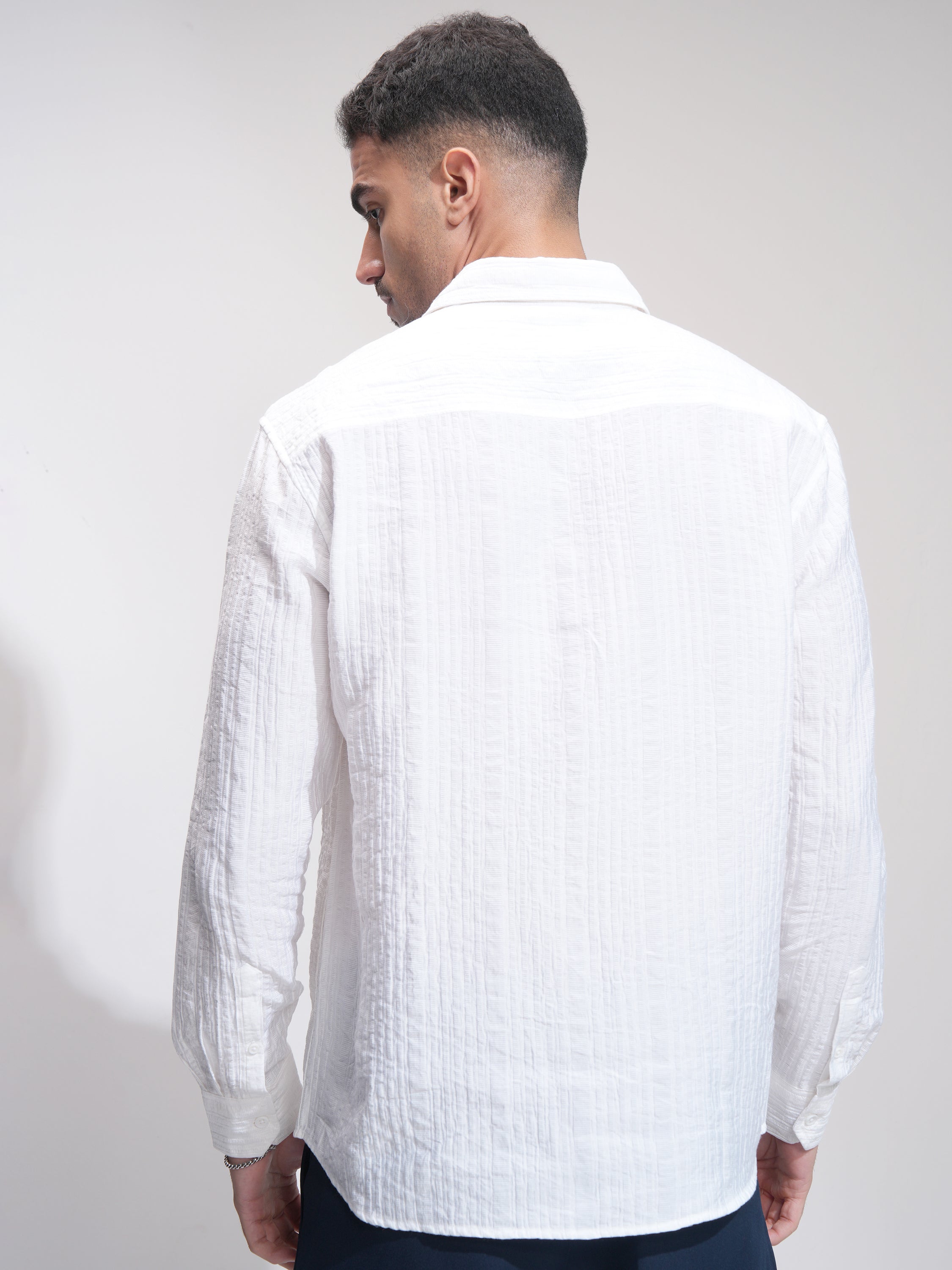 Highlander Men White Self Design Relaxed Fit Casual Shirt - White - Image 3