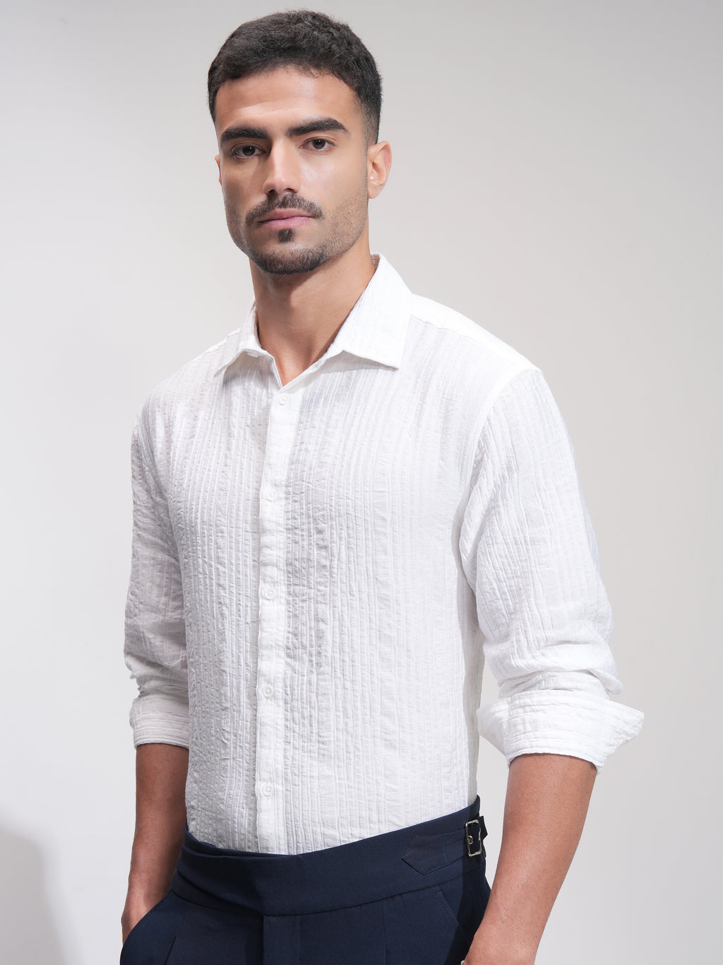 Highlander Men White Self Design Relaxed Fit Casual Shirt - White - Image 4