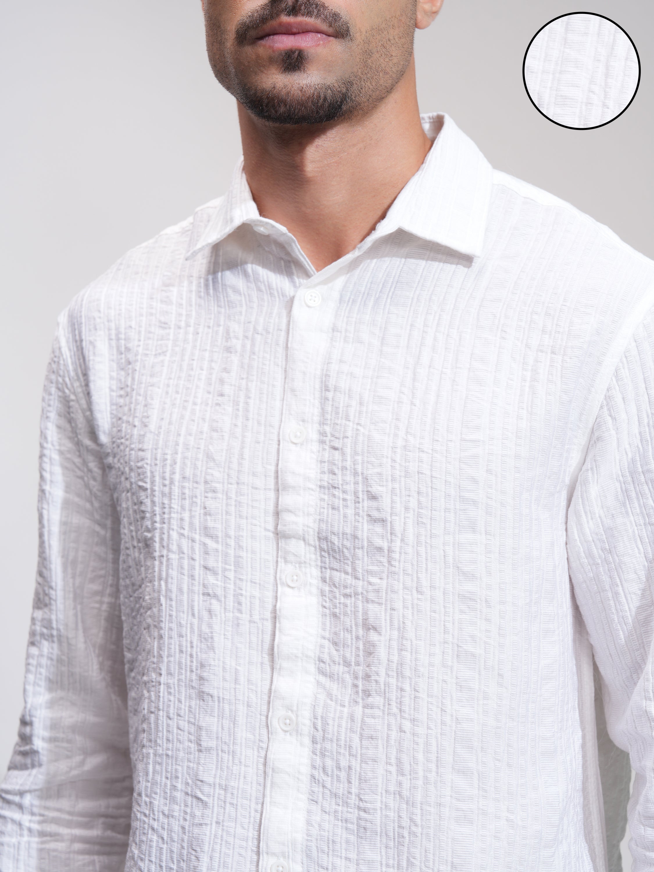 Highlander Men White Self Design Relaxed Fit Casual Shirt - White - Image 5