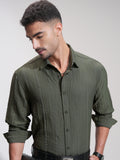 Highlander Men Olive Textured Relaxed Fit Casual Shirt - Olive - Image 1