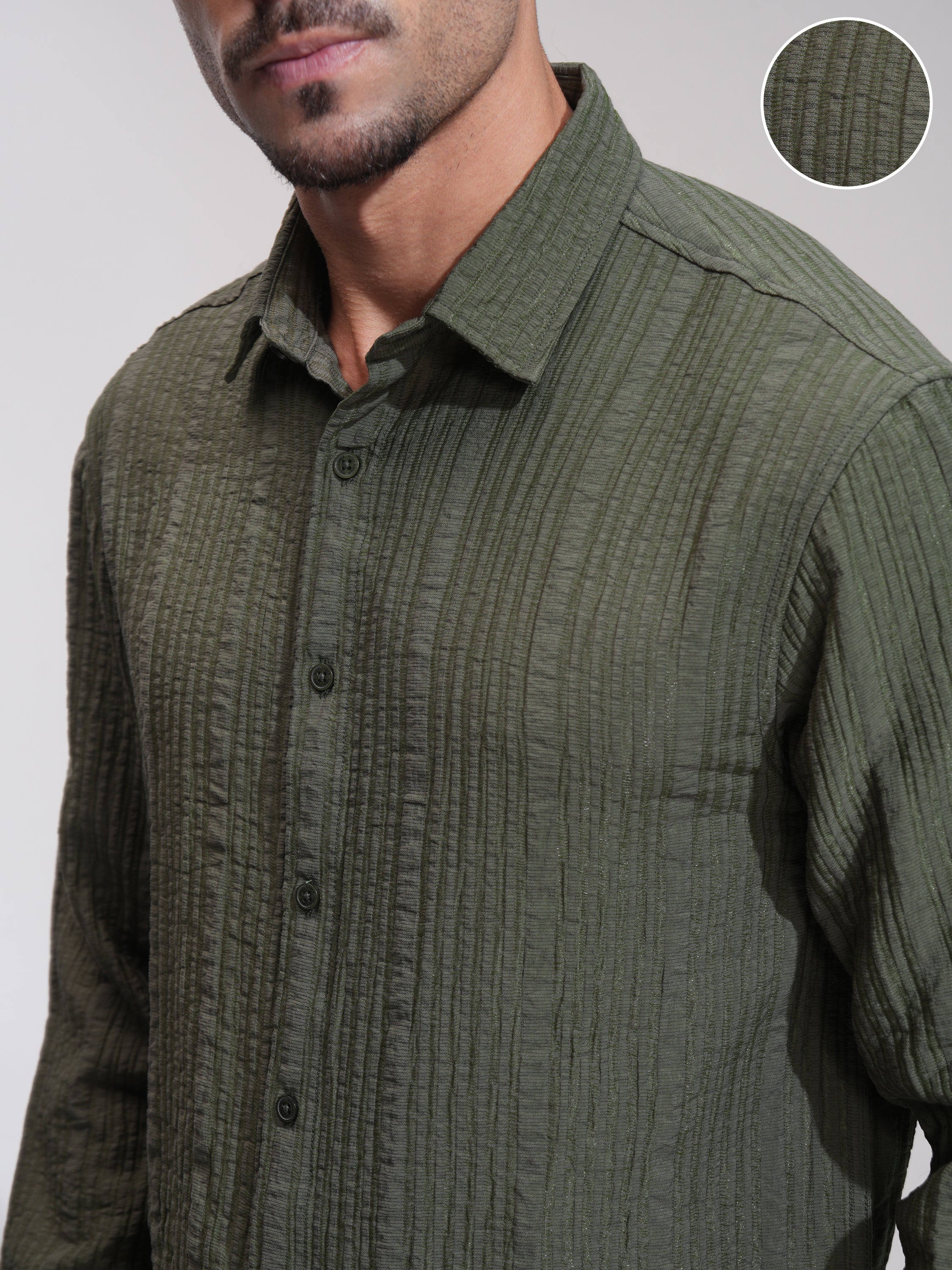 Highlander Men Olive Textured Relaxed Fit Casual Shirt - Olive - Image 5