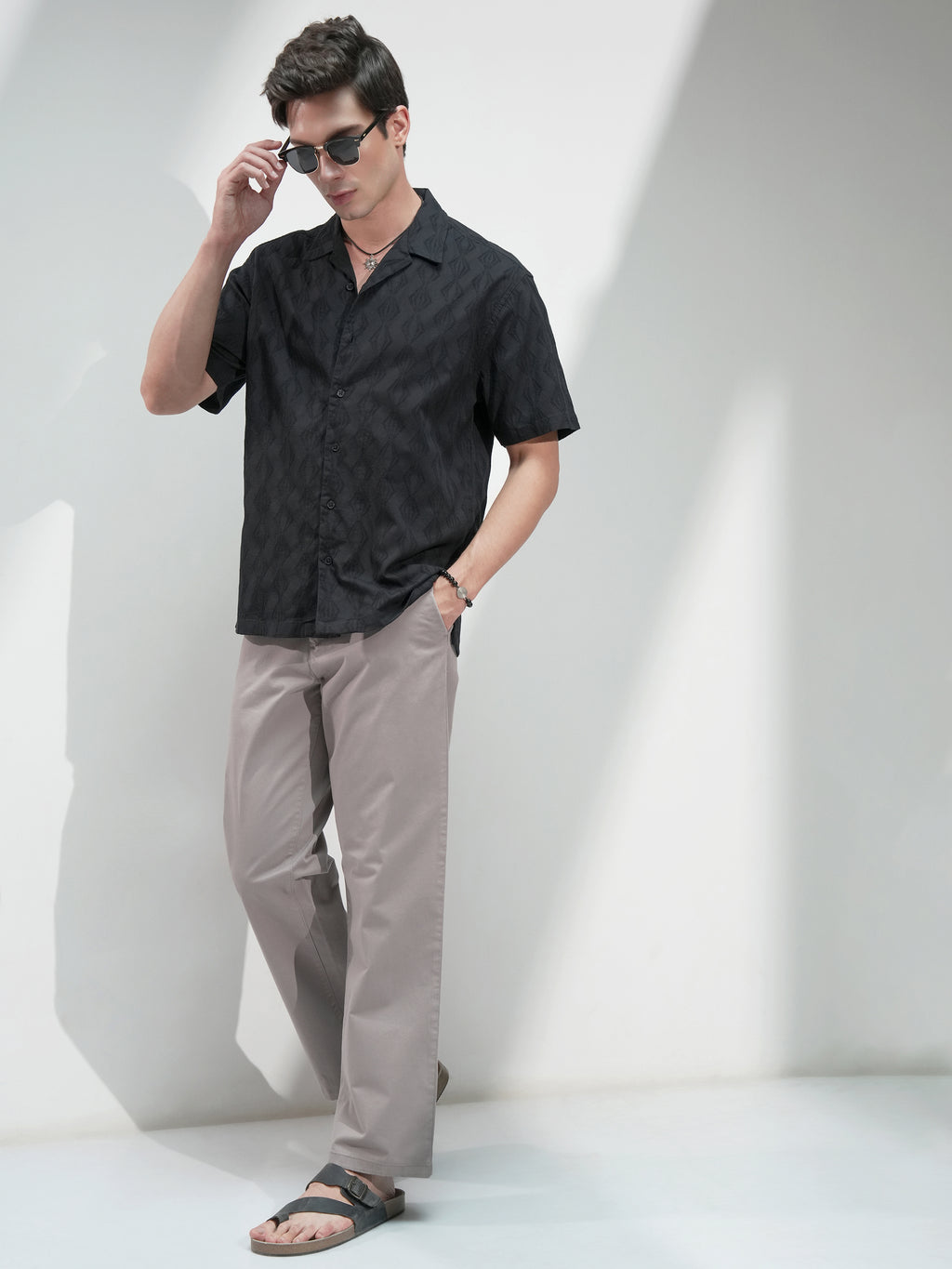 Highlander Men Black Textured Relaxed Fit Casual Shirt - Black - Image 2