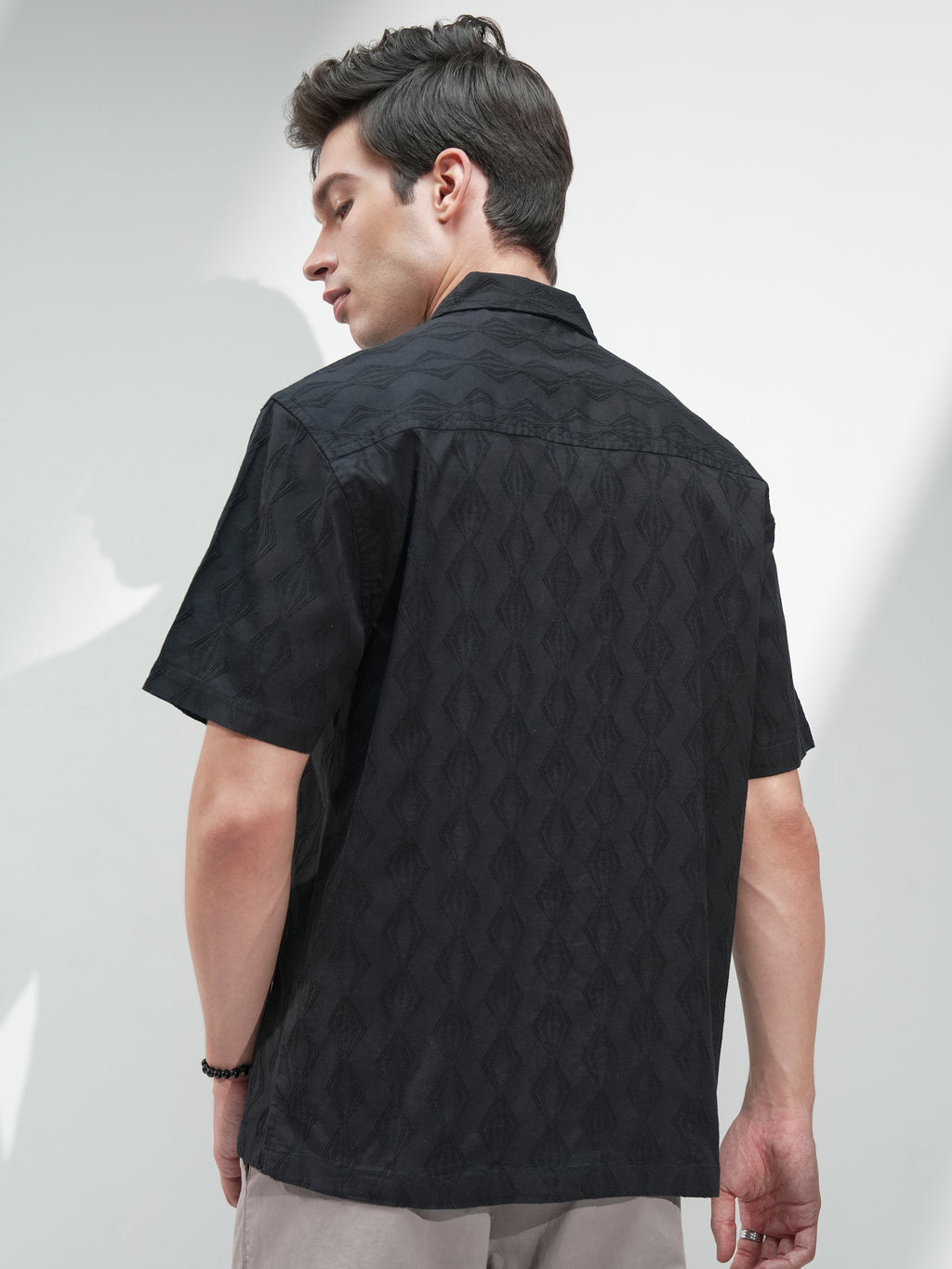 Highlander Men Black Textured Relaxed Fit Casual Shirt - Black - Image 3
