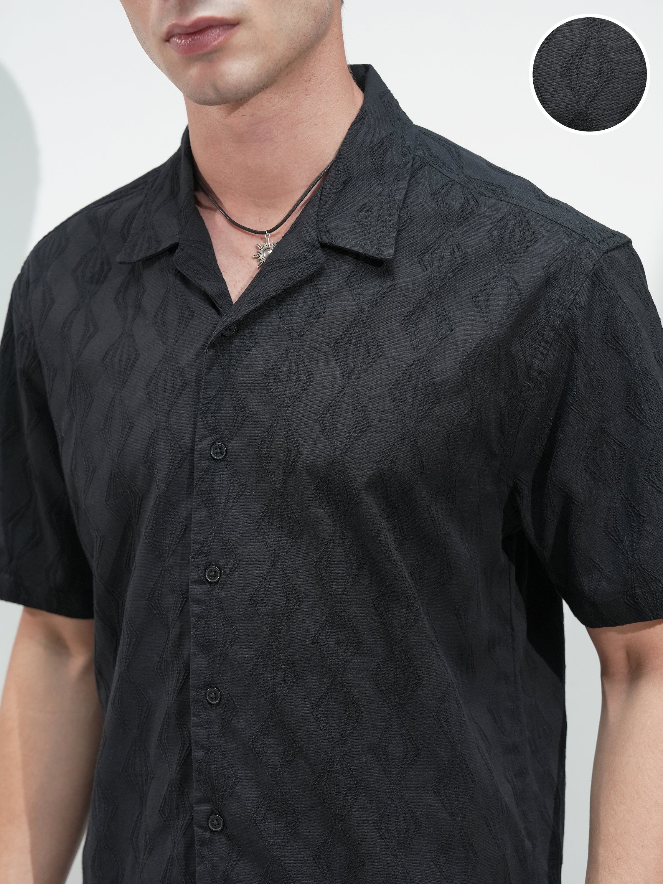 Highlander Men Black Textured Relaxed Fit Casual Shirt - Black - Image 5