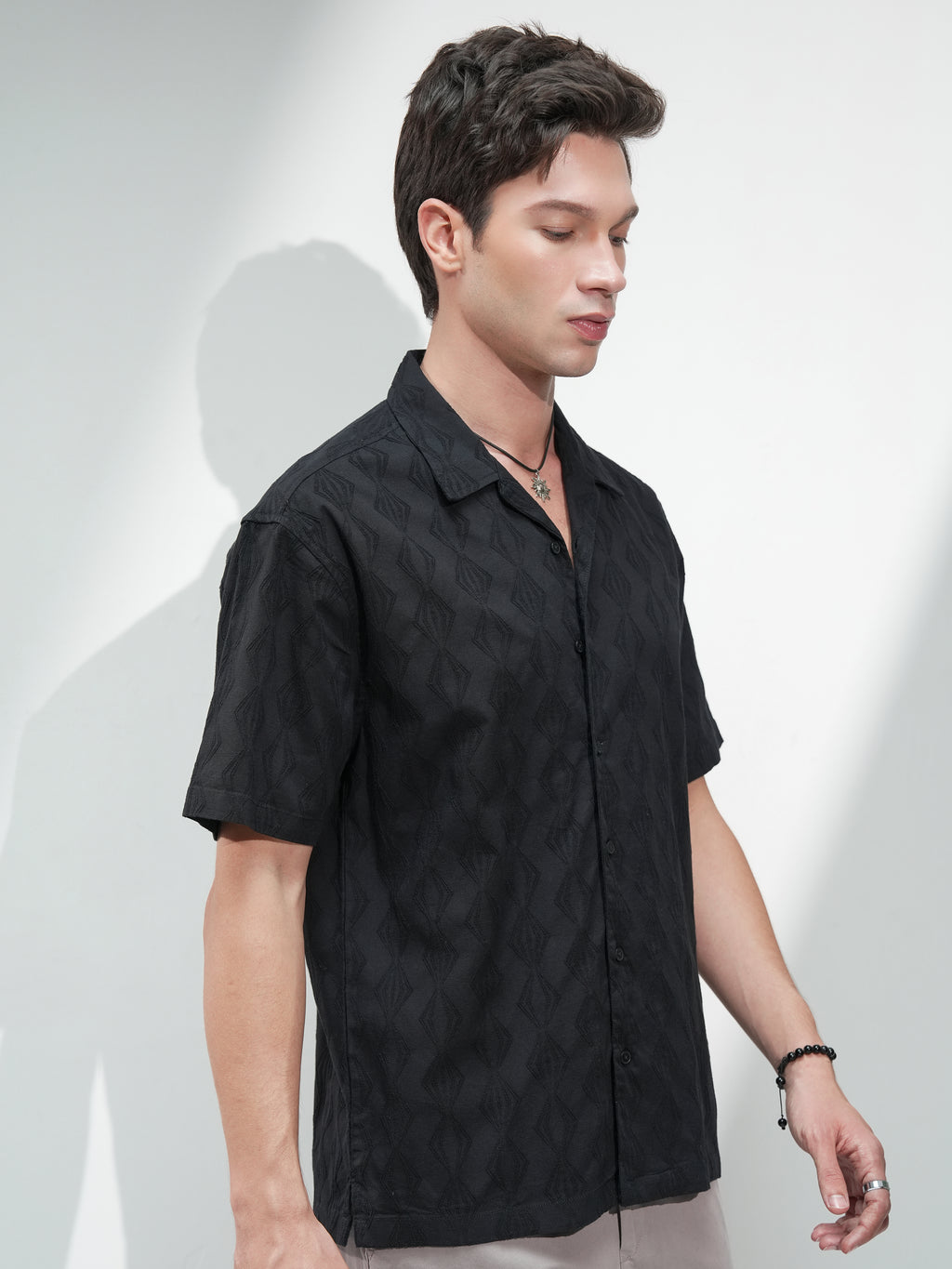 Highlander Men Black Textured Relaxed Fit Casual Shirt - Black - Image 6