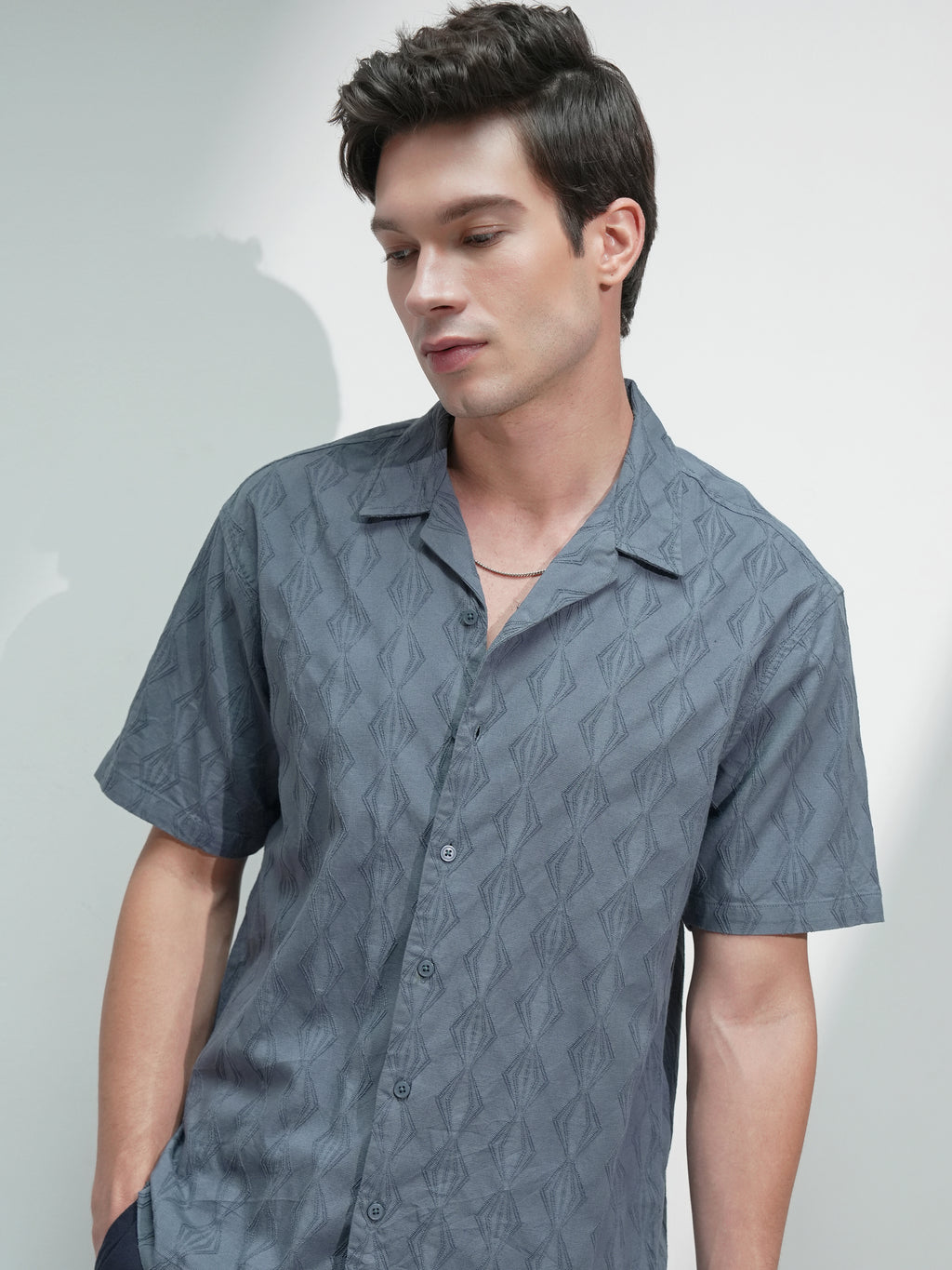 Highlander Men Blue Self Design Relaxed Fit Casual Shirt - Blue - Image 1