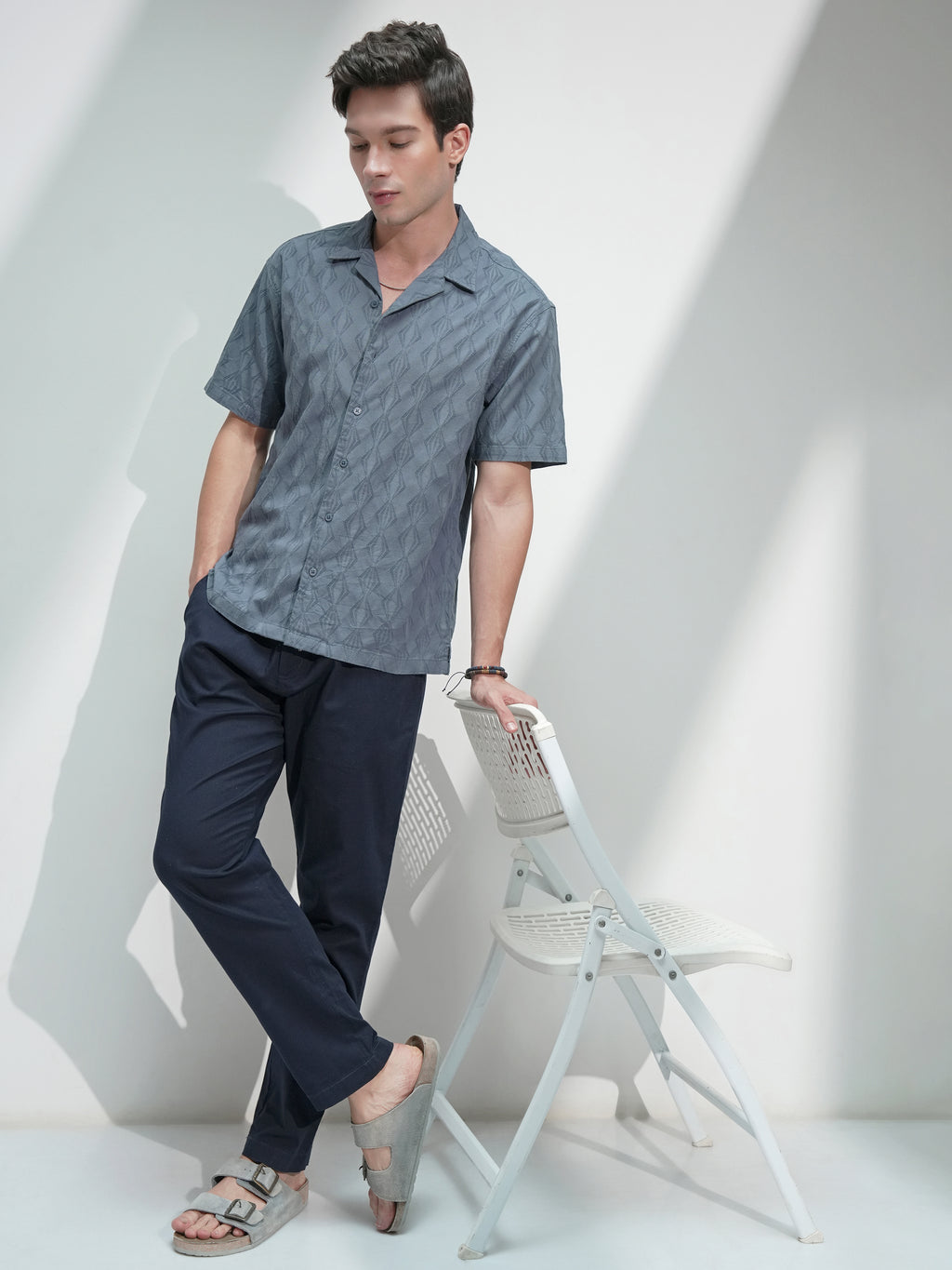Highlander Men Blue Self Design Relaxed Fit Casual Shirt - Blue - Image 2
