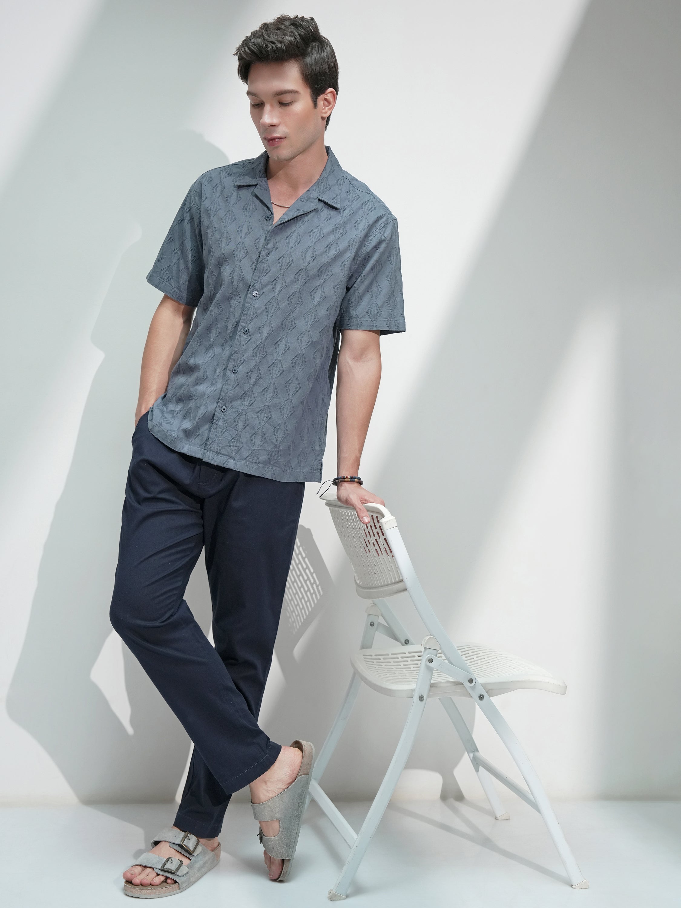 Highlander Men Blue Self Design Relaxed Fit Casual Shirt - Blue - Image 2