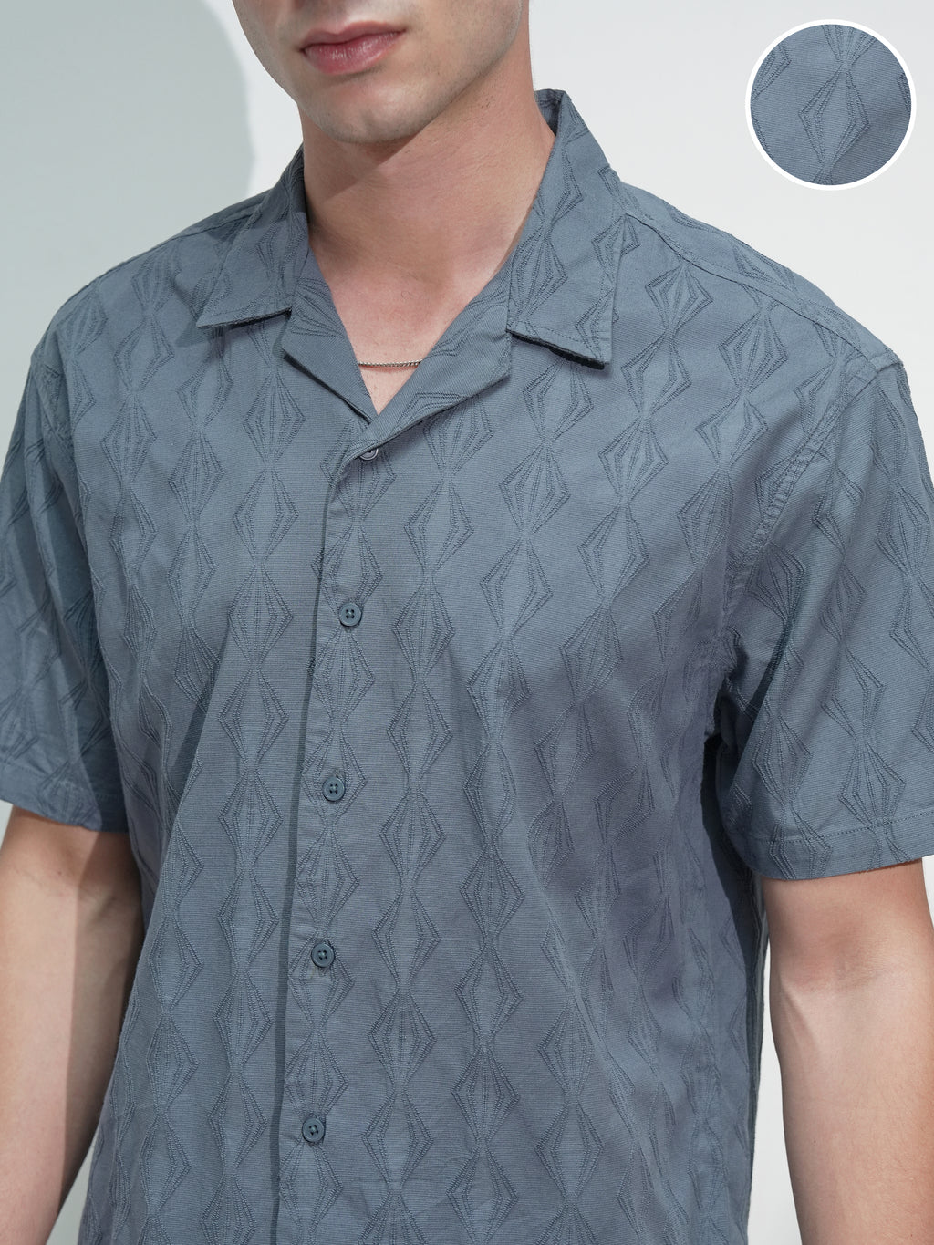 Highlander Men Blue Self Design Relaxed Fit Casual Shirt - Blue - Image 5