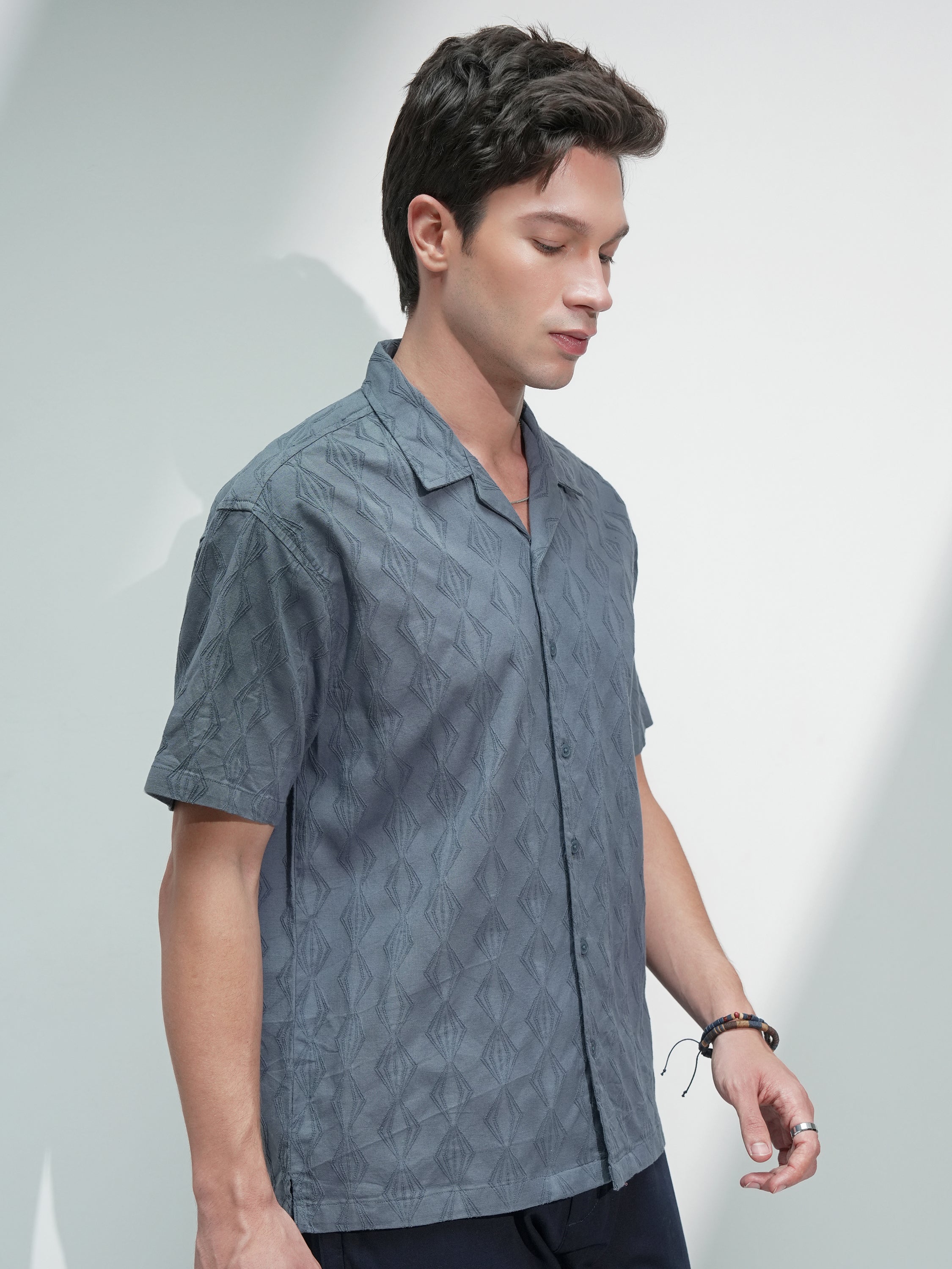 Highlander Men Blue Self Design Relaxed Fit Casual Shirt - Blue - Image 6