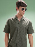 Highlander Men Green Self Design Relaxed Fit Casual Shirt - Green - Image 1
