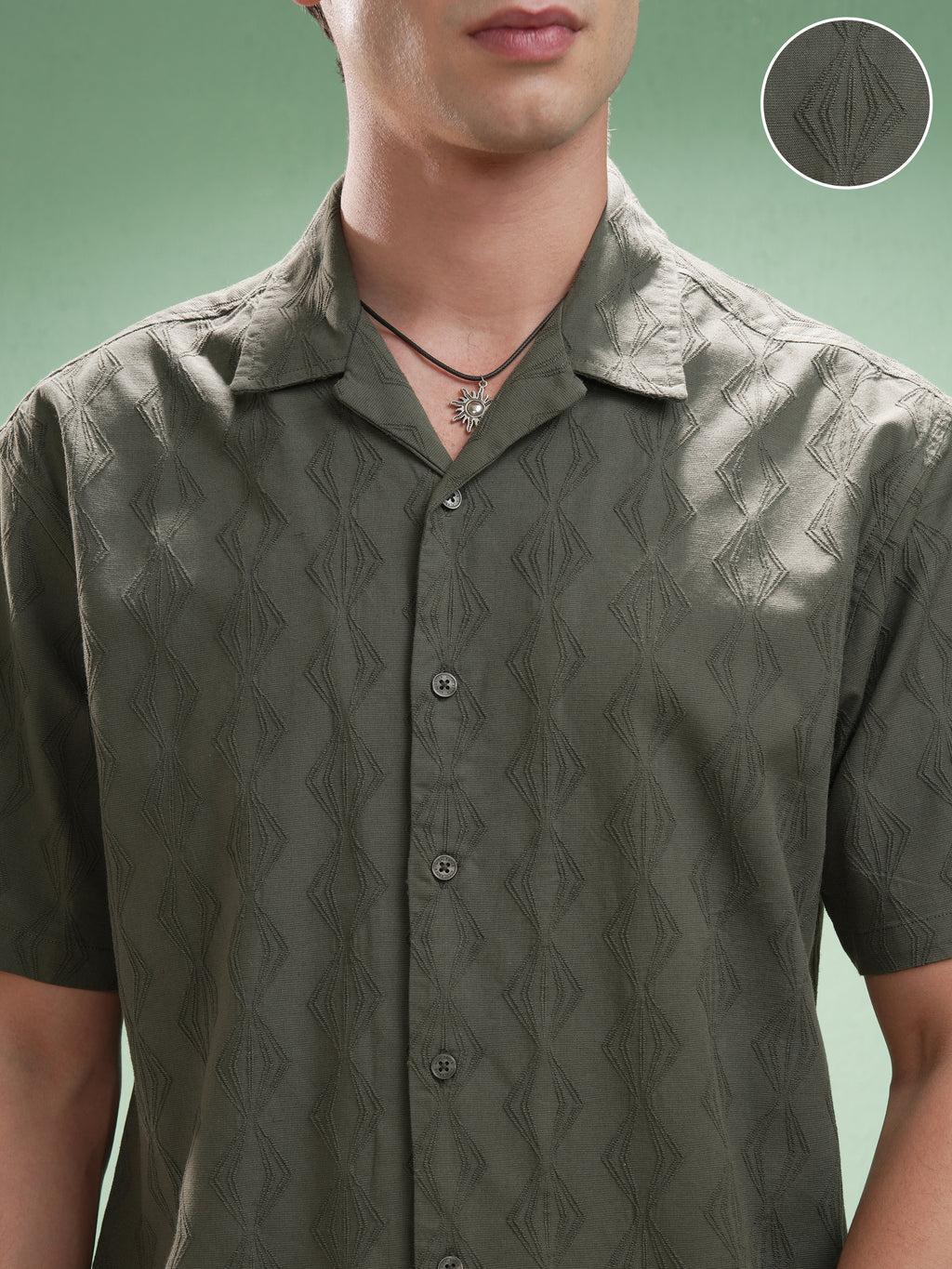 Highlander Men Green Self Design Relaxed Fit Casual Shirt - Green - Image 5