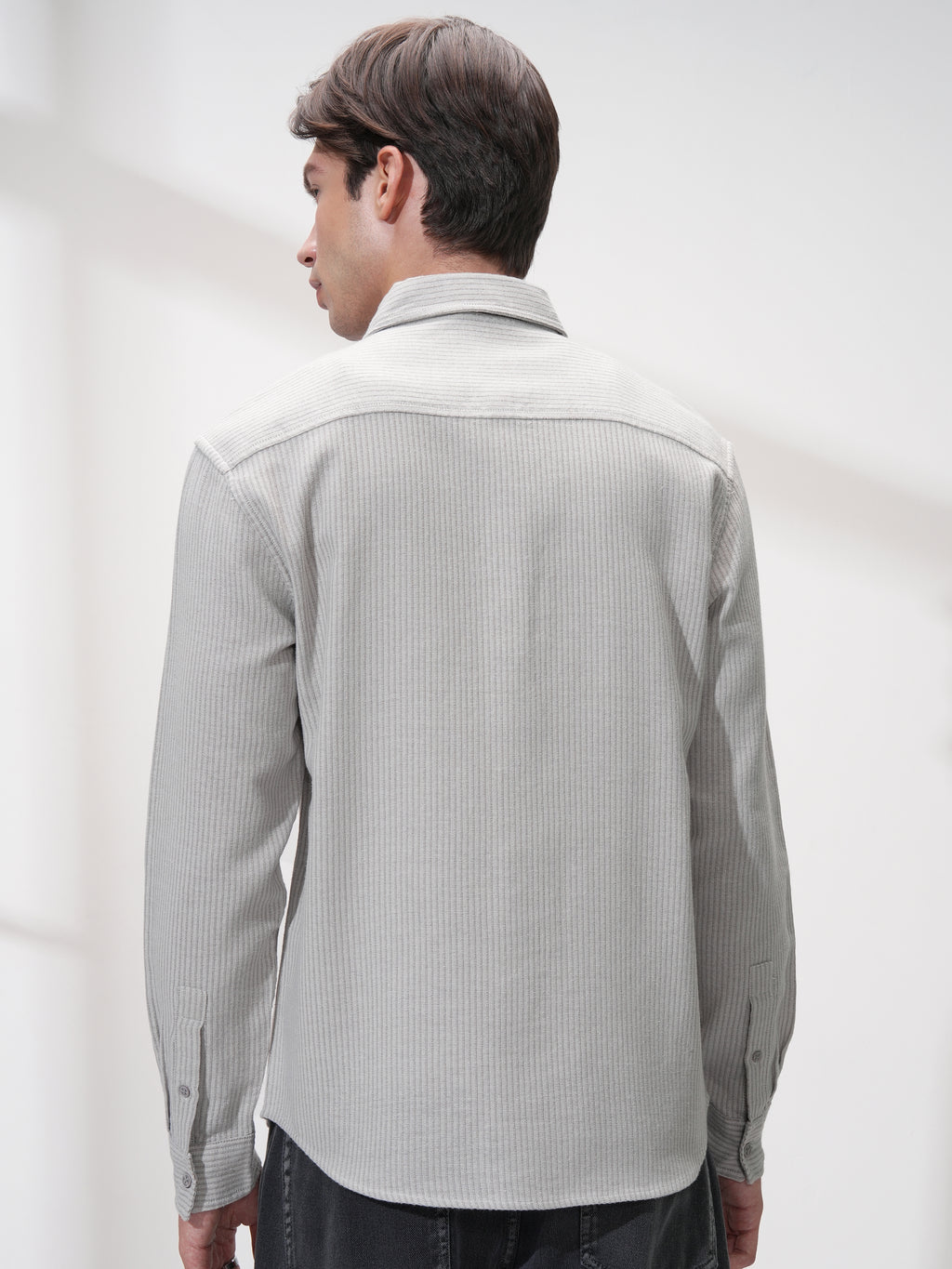 Highlander Men Grey Striped Slim Fit Casual Shirt - Grey - Image 3