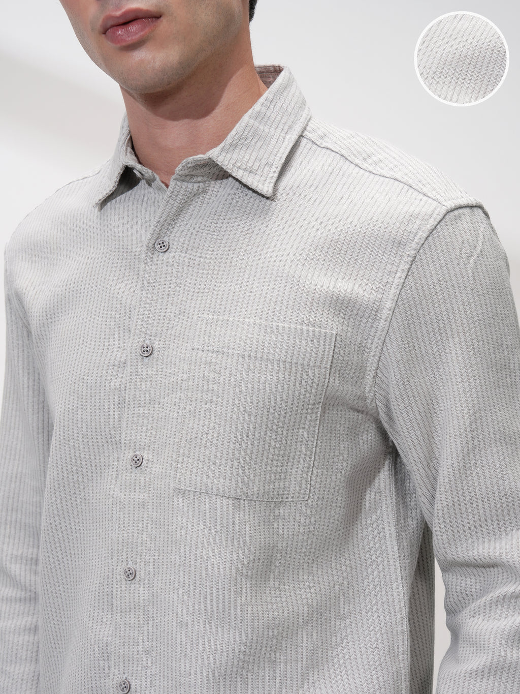 Highlander Men Grey Striped Slim Fit Casual Shirt - Grey - Image 5