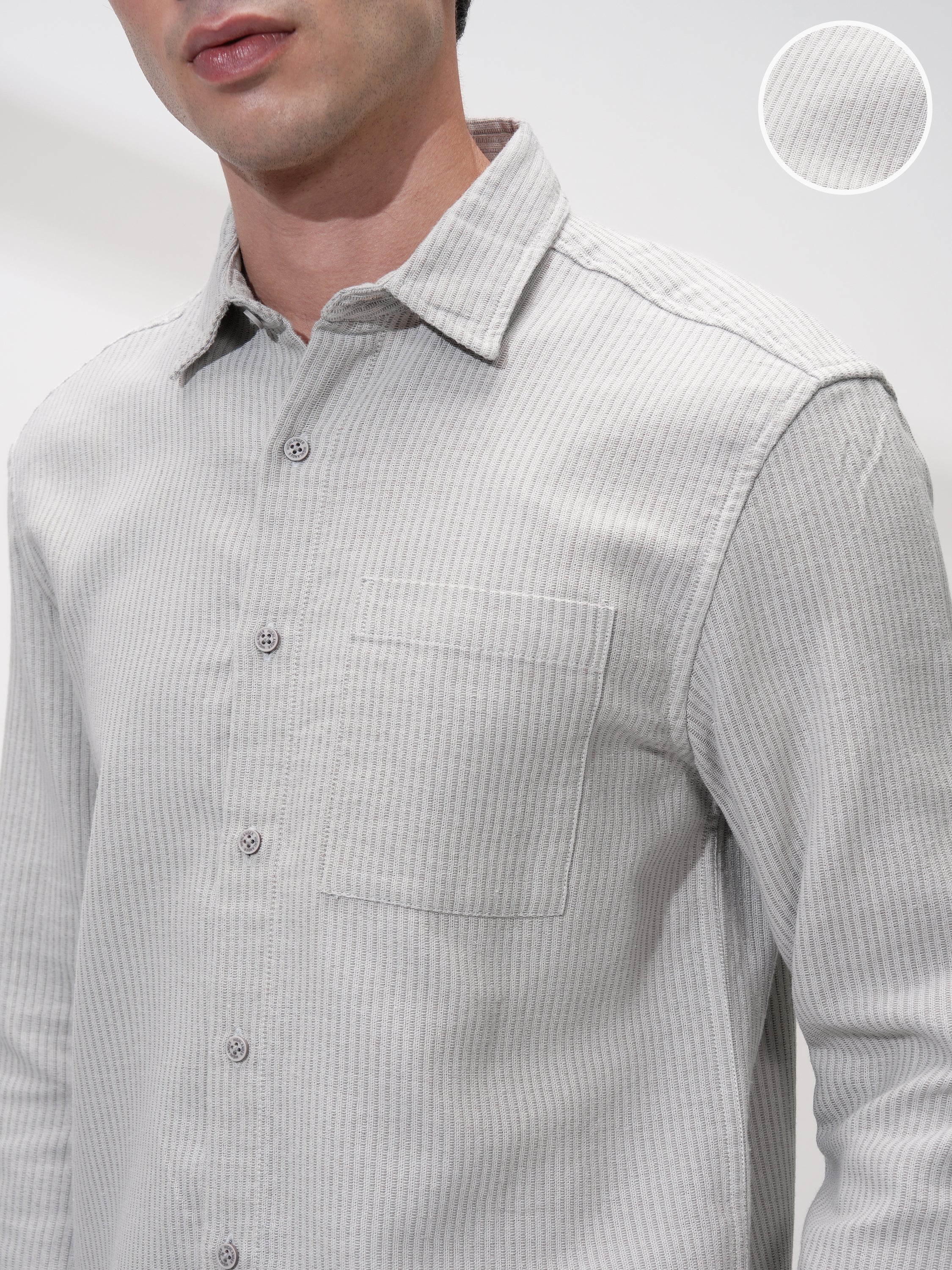 Highlander Men Grey Striped Slim Fit Casual Shirt - Grey - Image 5