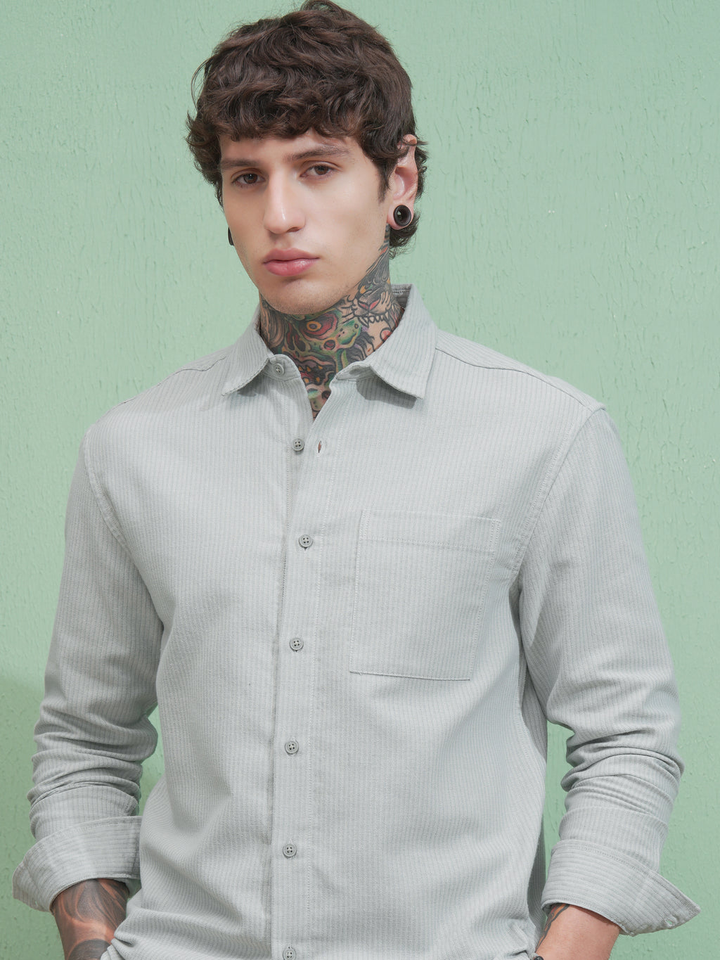 Highlander Men Green Striped Slim Fit Casual Shirt - Green - Image 1