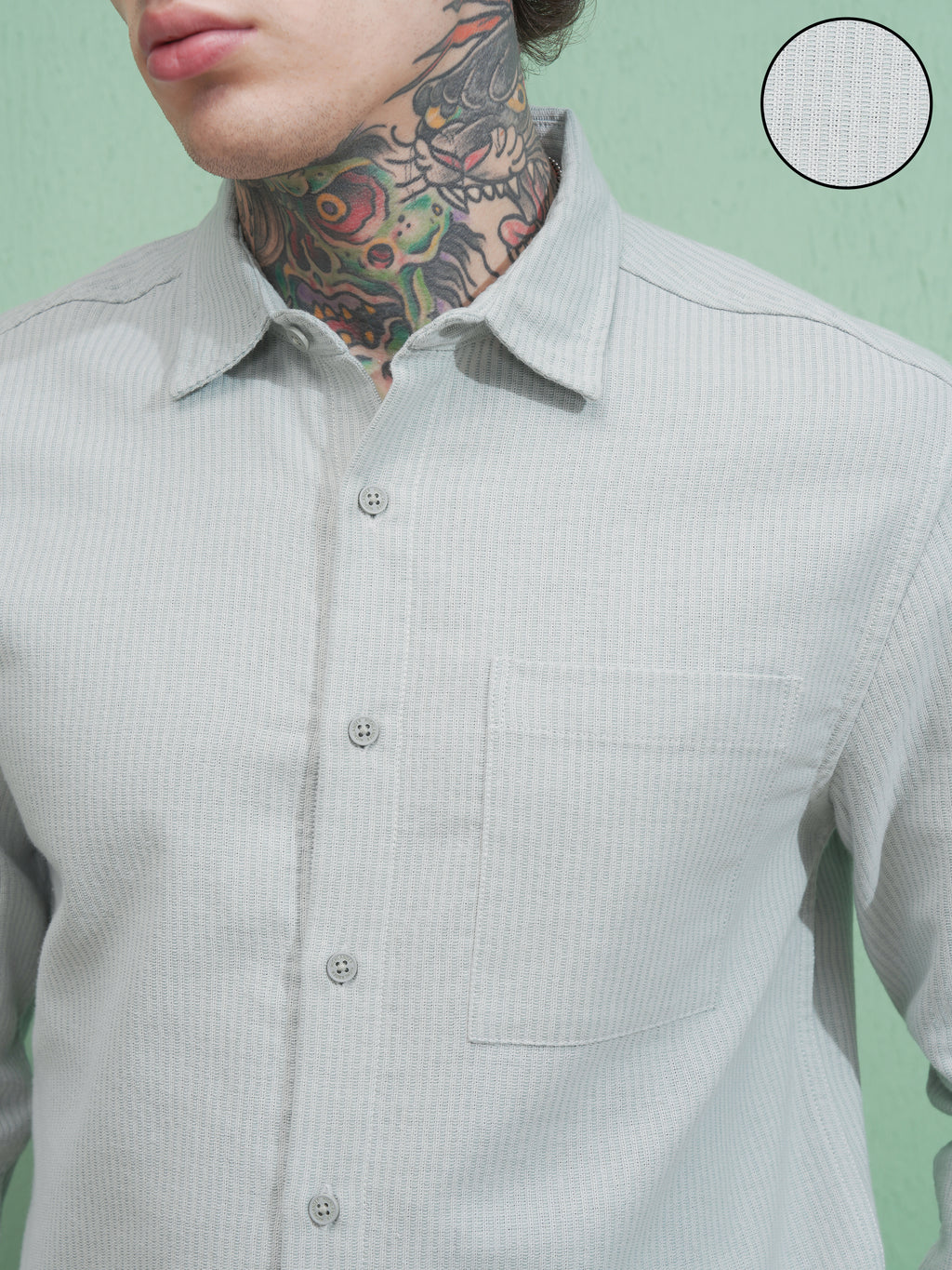 Highlander Men Green Striped Slim Fit Casual Shirt - Green - Image 5