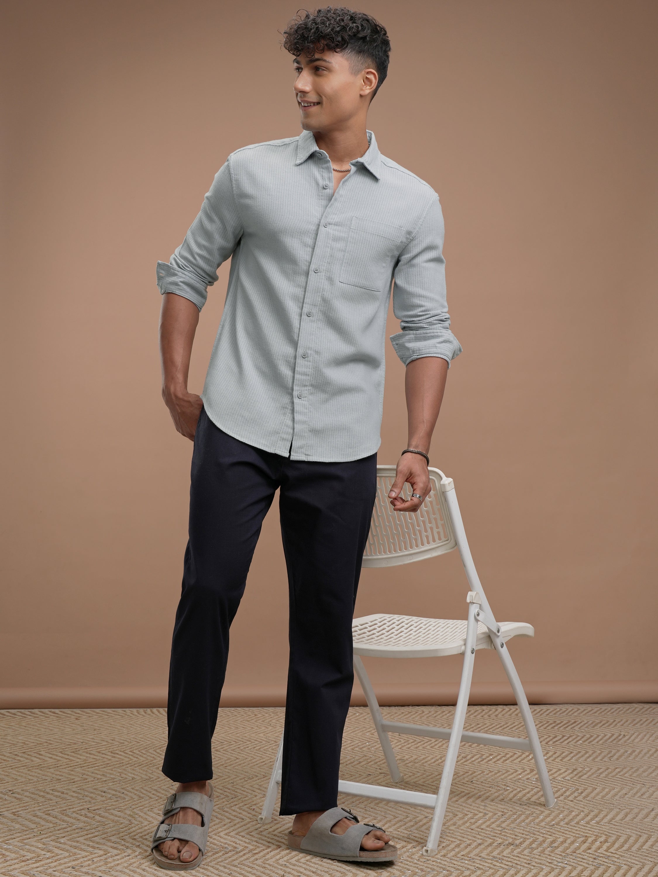 Highlander Men Blue Striped Slim Fit Casual Shirt - Blue - Image 2