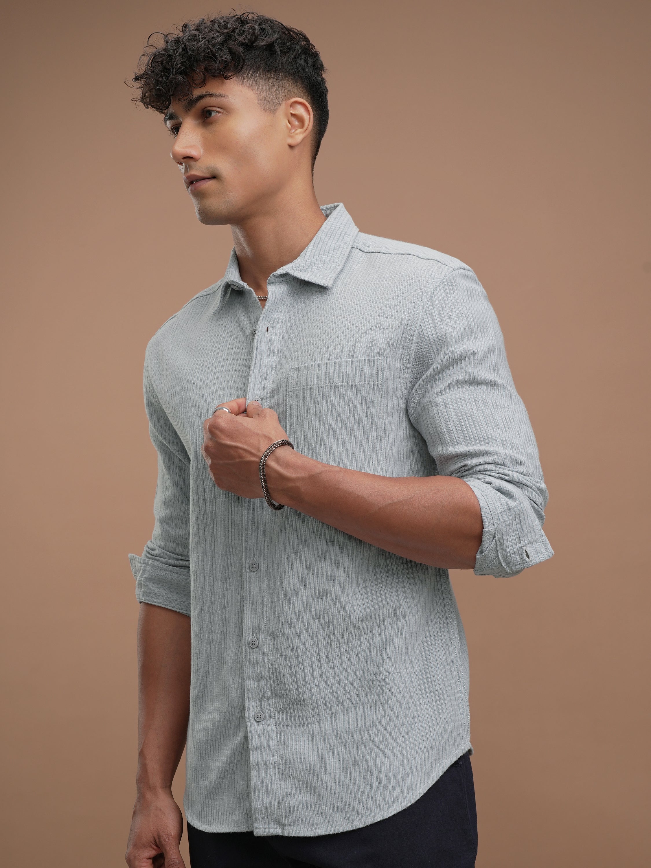 Highlander Men Blue Striped Slim Fit Casual Shirt - Blue - Image 4