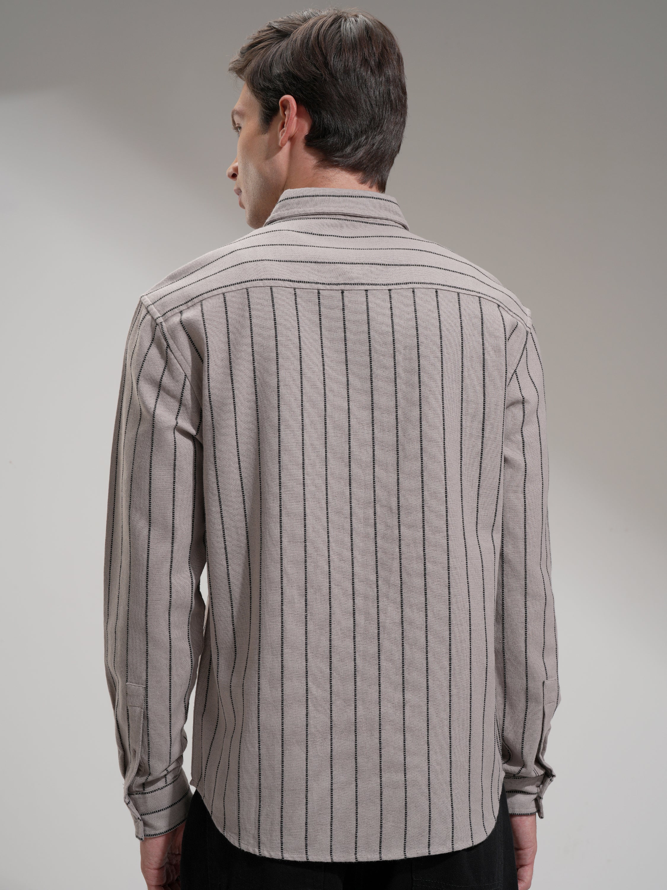 Highlander Men Beige Striped Slim Fit Casual Shirt - Beige - Image 3