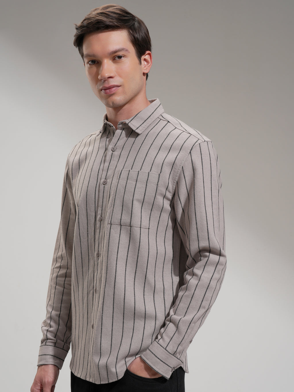 Highlander Men Beige Striped Slim Fit Casual Shirt - Beige - Image 4