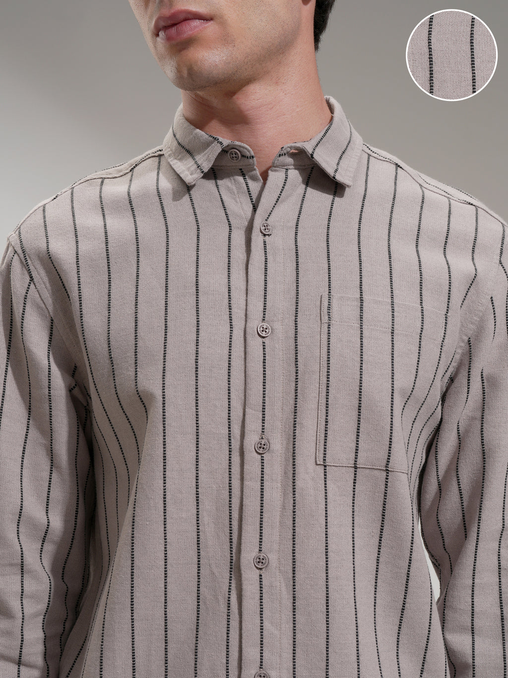 Highlander Men Beige Striped Slim Fit Casual Shirt - Beige - Image 5