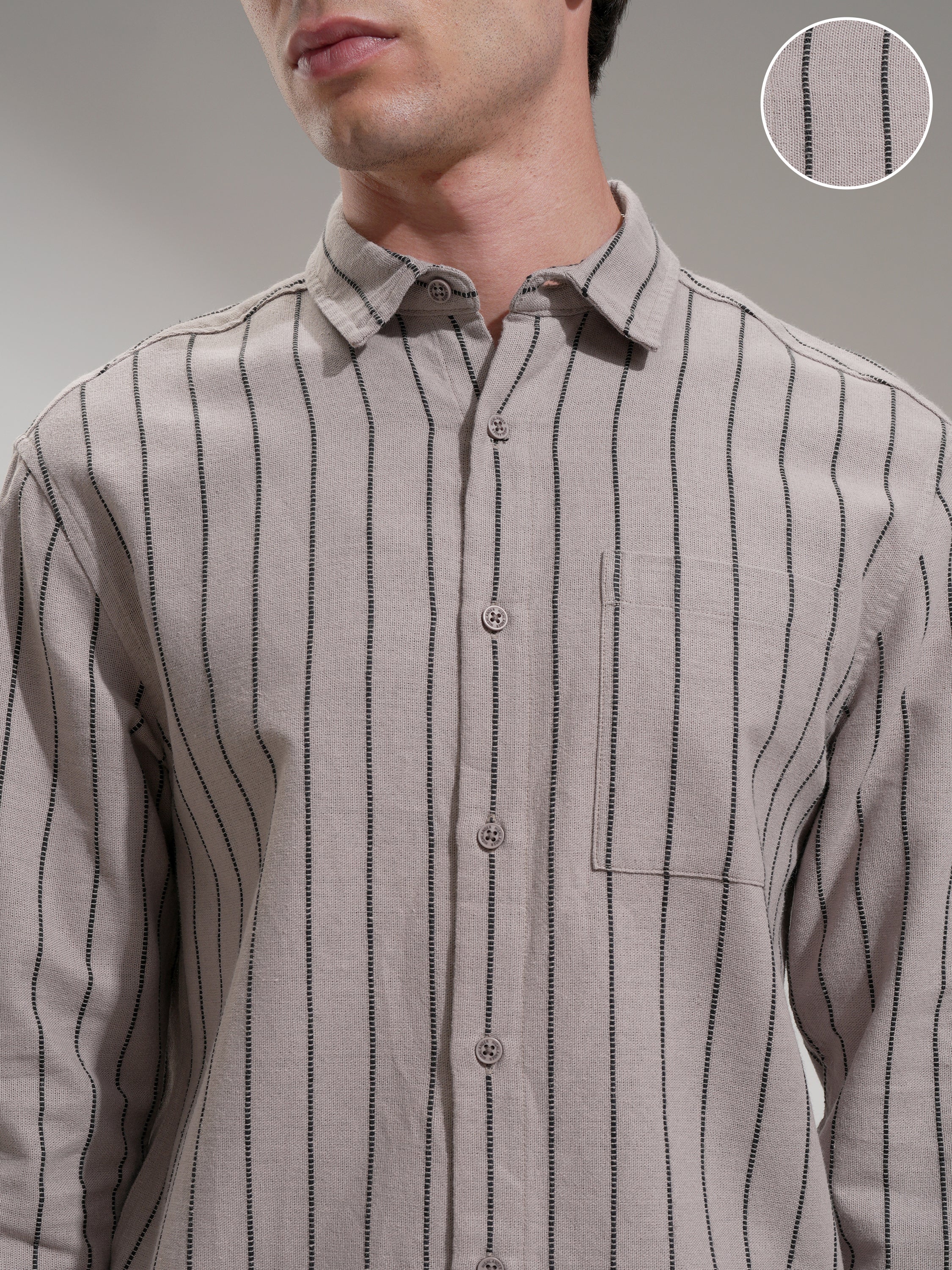 Highlander Men Beige Striped Slim Fit Casual Shirt - Beige - Image 5