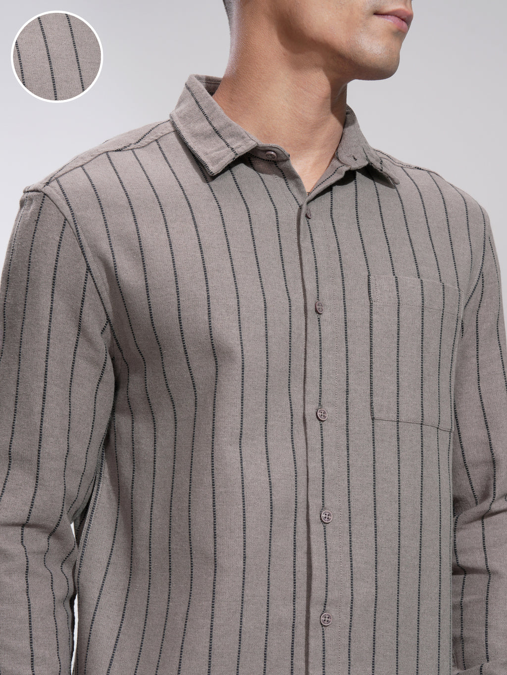Highlander Men Khaki Striped Slim Fit Casual Shirt - Khaki - Image 5