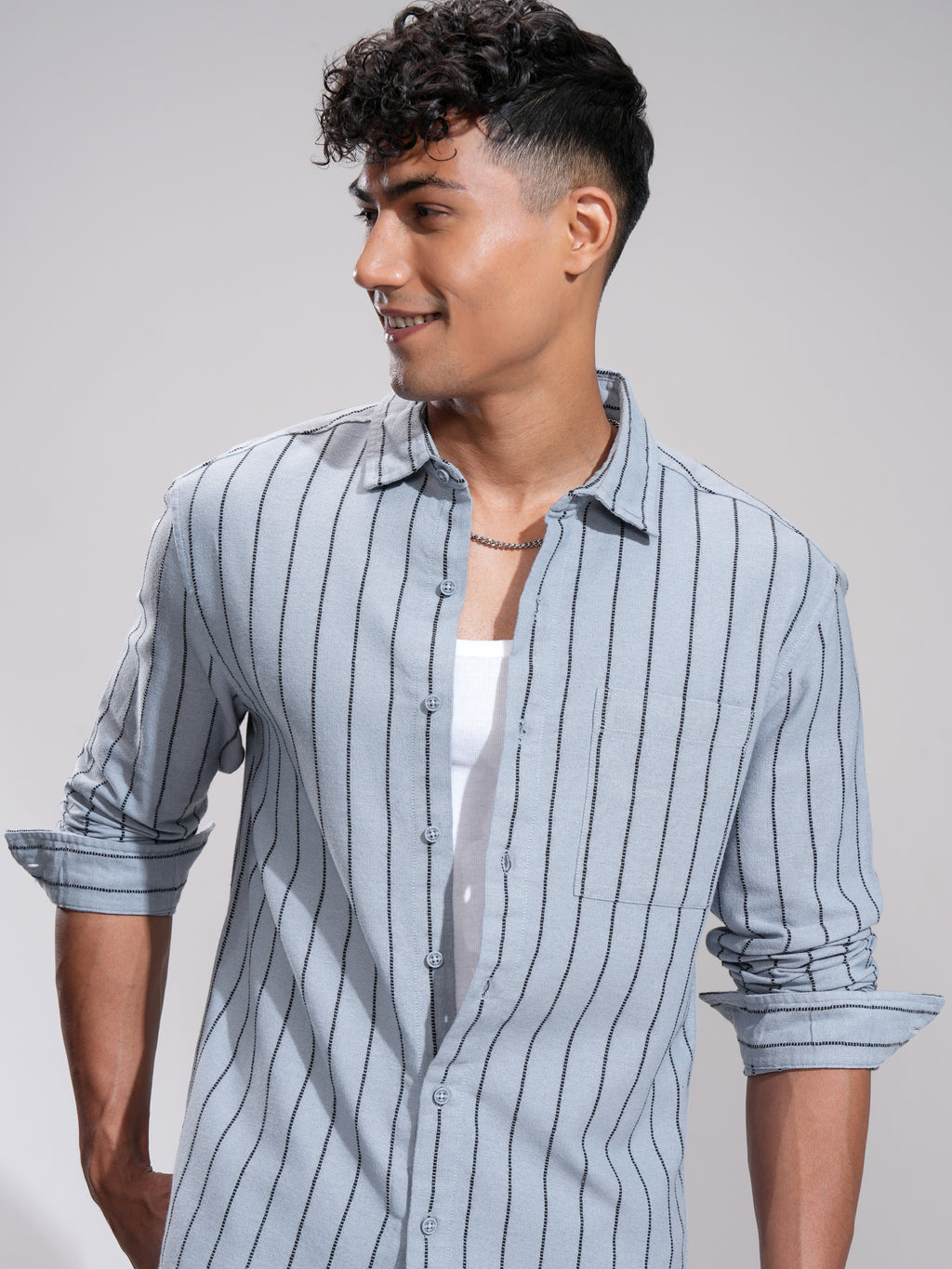 Highlander Men Blue Striped Slim Fit Casual Shirt - Blue - Image 1