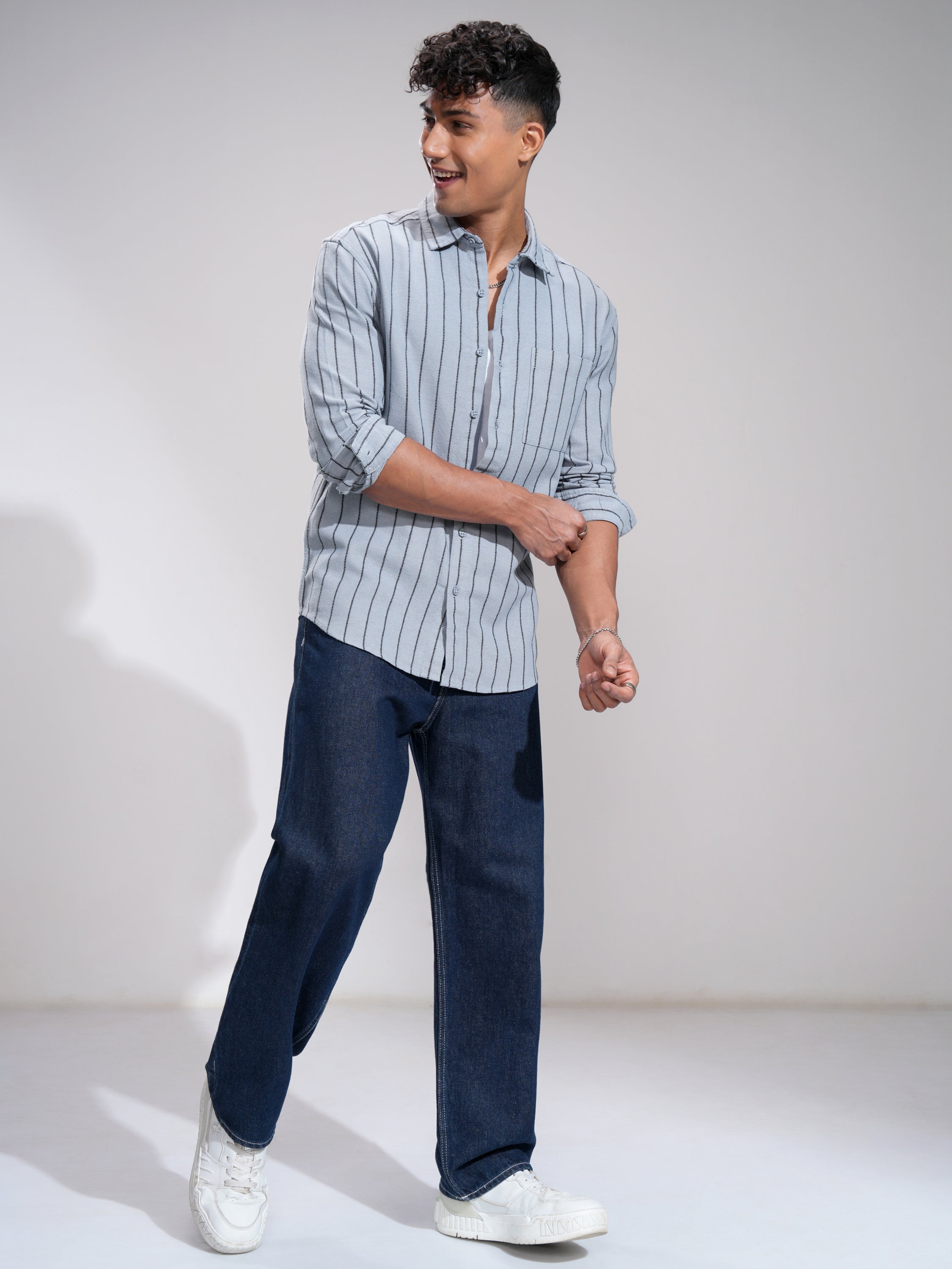 Highlander Men Blue Striped Slim Fit Casual Shirt - Blue - Image 2