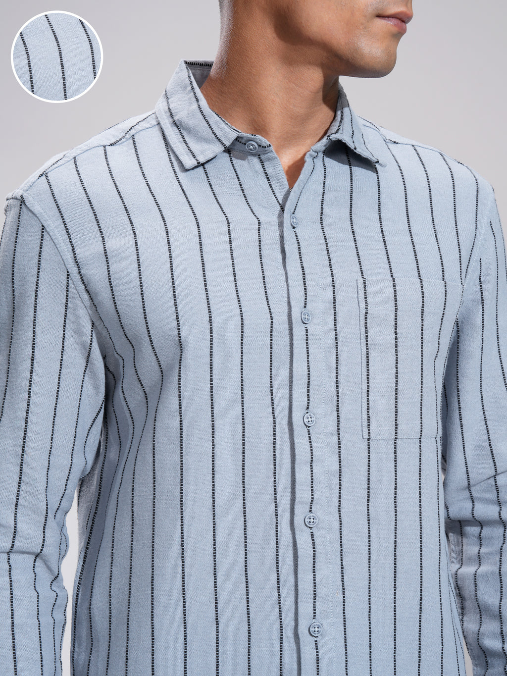 Highlander Men Blue Striped Slim Fit Casual Shirt - Blue - Image 5
