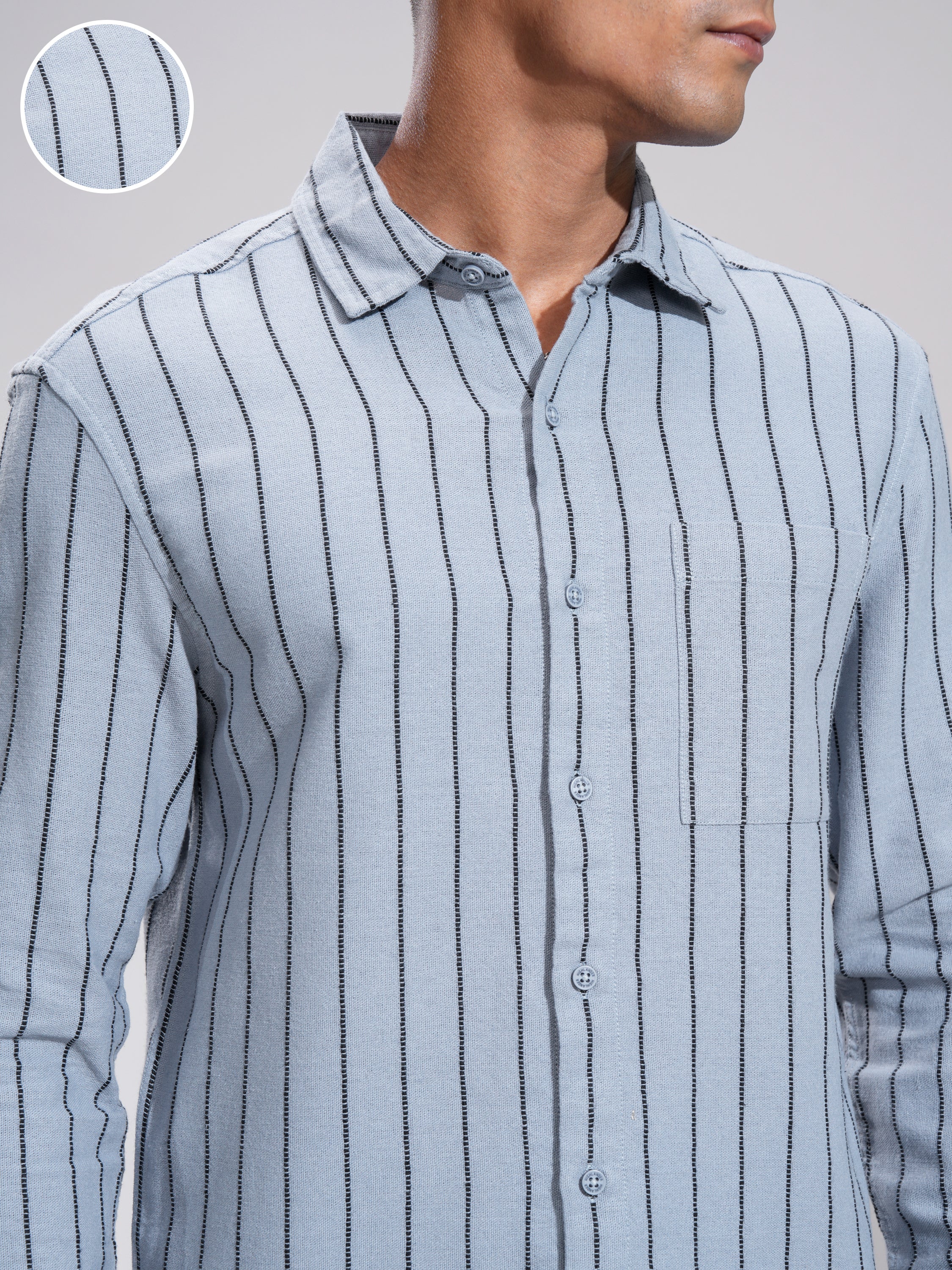 Highlander Men Blue Striped Slim Fit Casual Shirt - Blue - Image 5