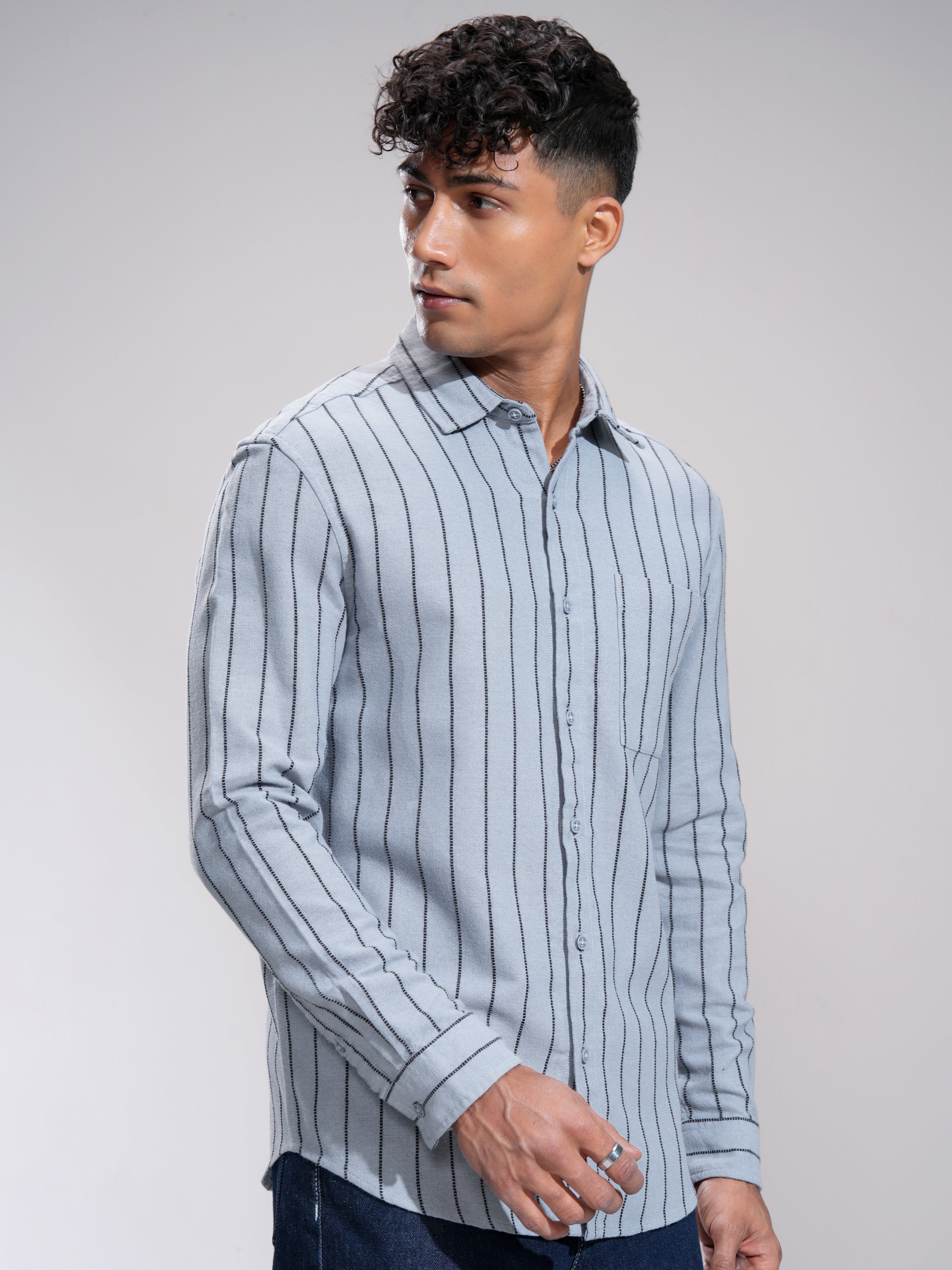 Highlander Men Blue Striped Slim Fit Casual Shirt - Blue - Image 6