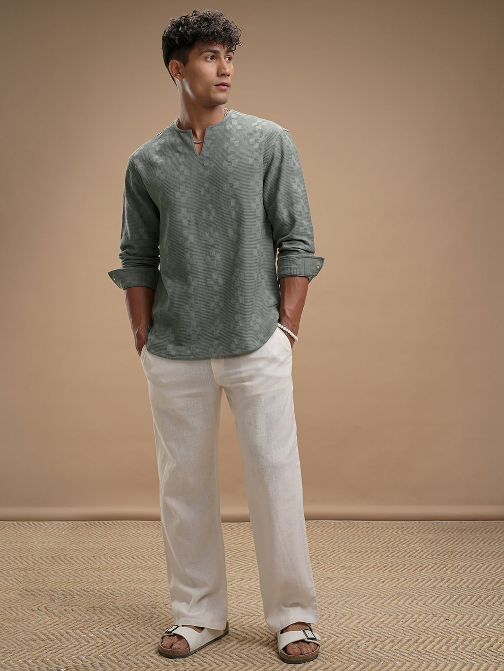 Highlander Men Green Self Design Relaxed Fit Casual Shirt - Green - Image 2
