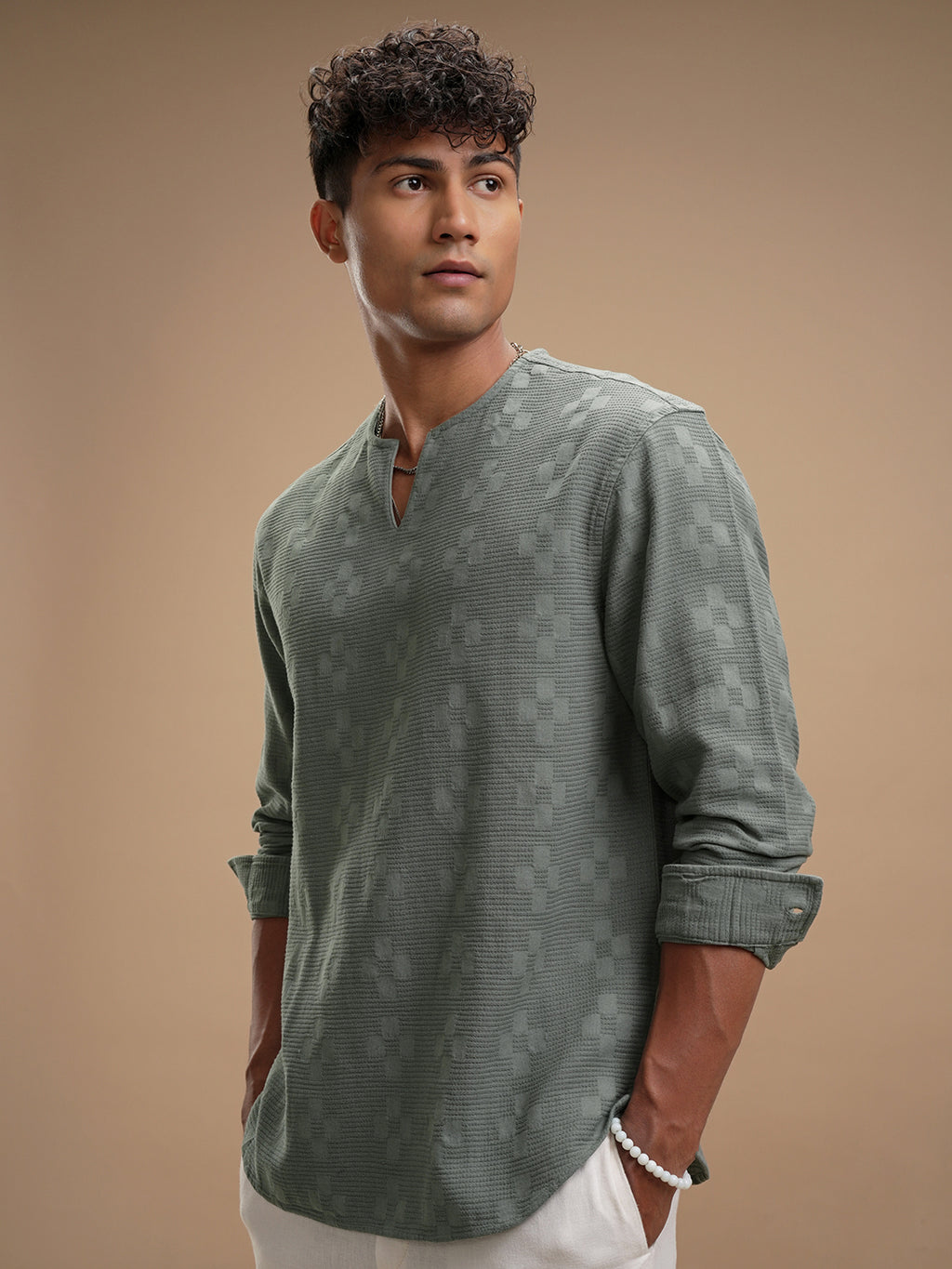 Highlander Men Green Self Design Relaxed Fit Casual Shirt - Green - Image 4