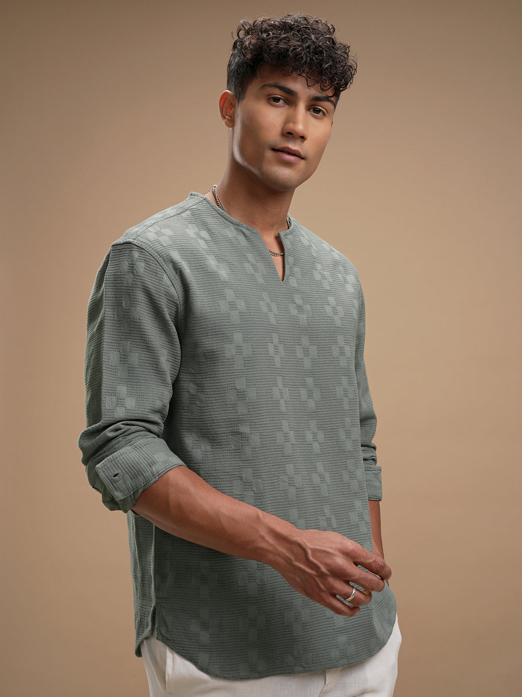 Highlander Men Green Self Design Relaxed Fit Casual Shirt - Green - Image 6