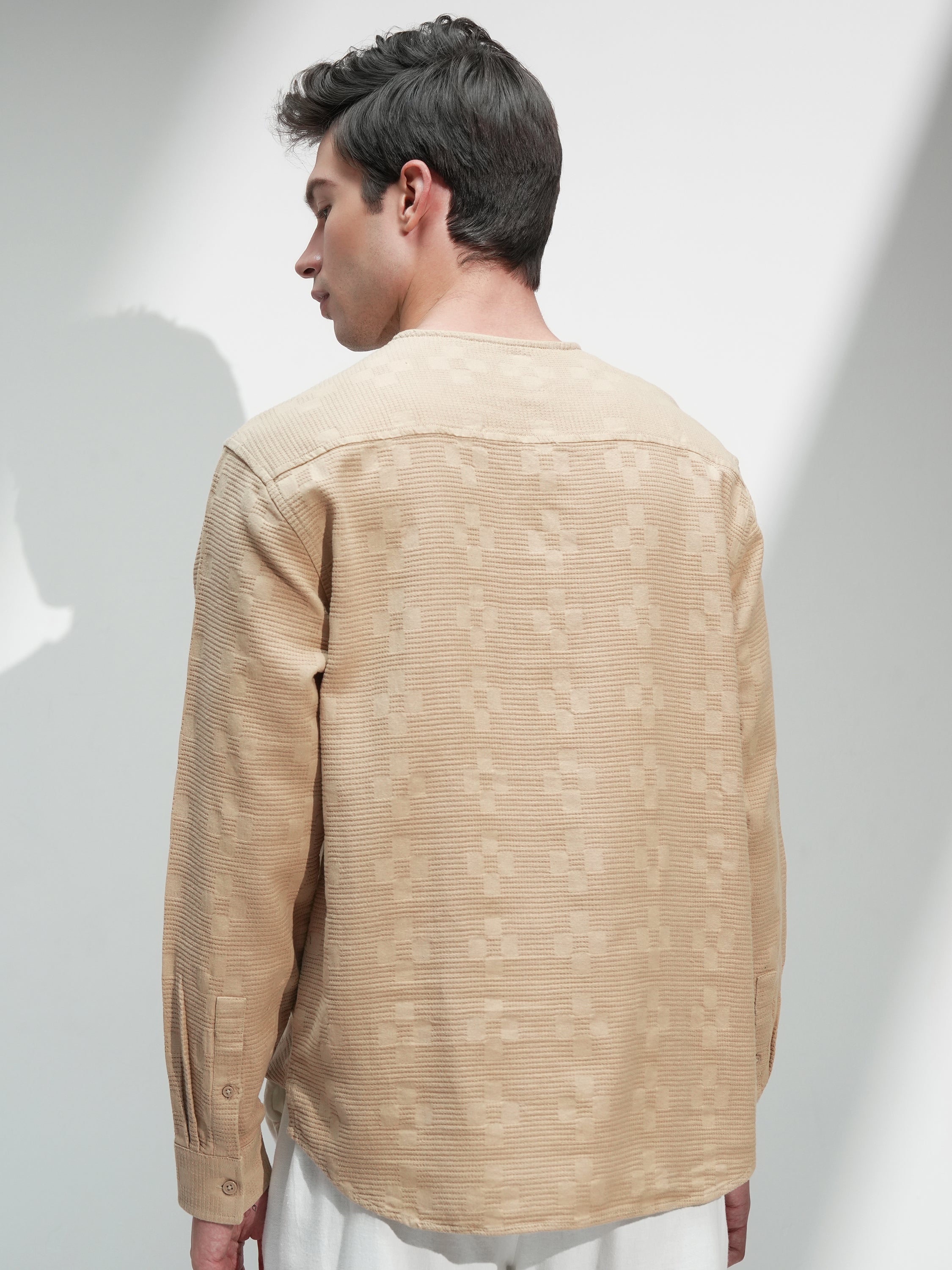 Highlander Men Beige Self Design Relaxed Fit Casual Shirt - Beige - Image 3