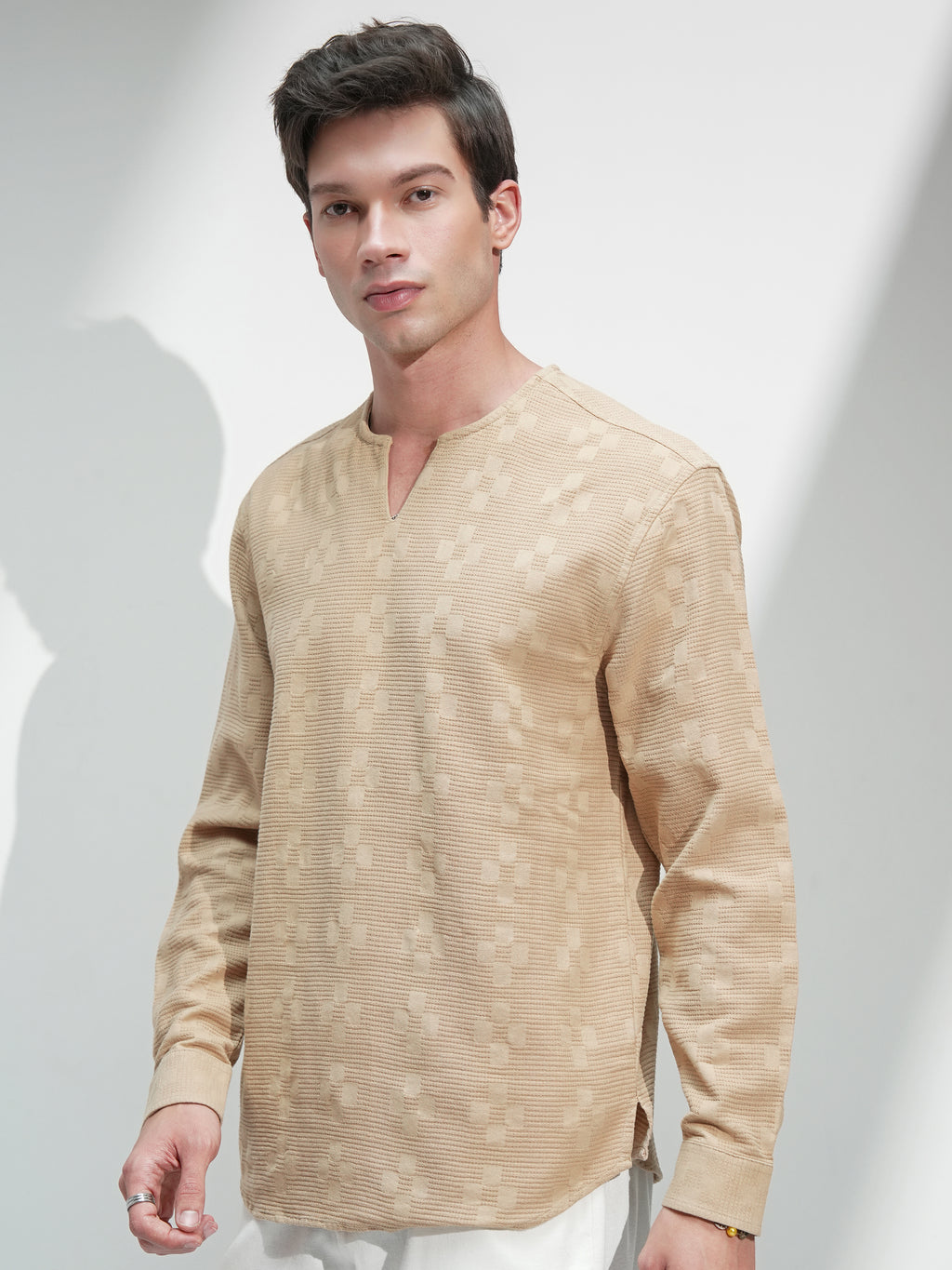 Highlander Men Beige Self Design Relaxed Fit Casual Shirt - Beige - Image 4
