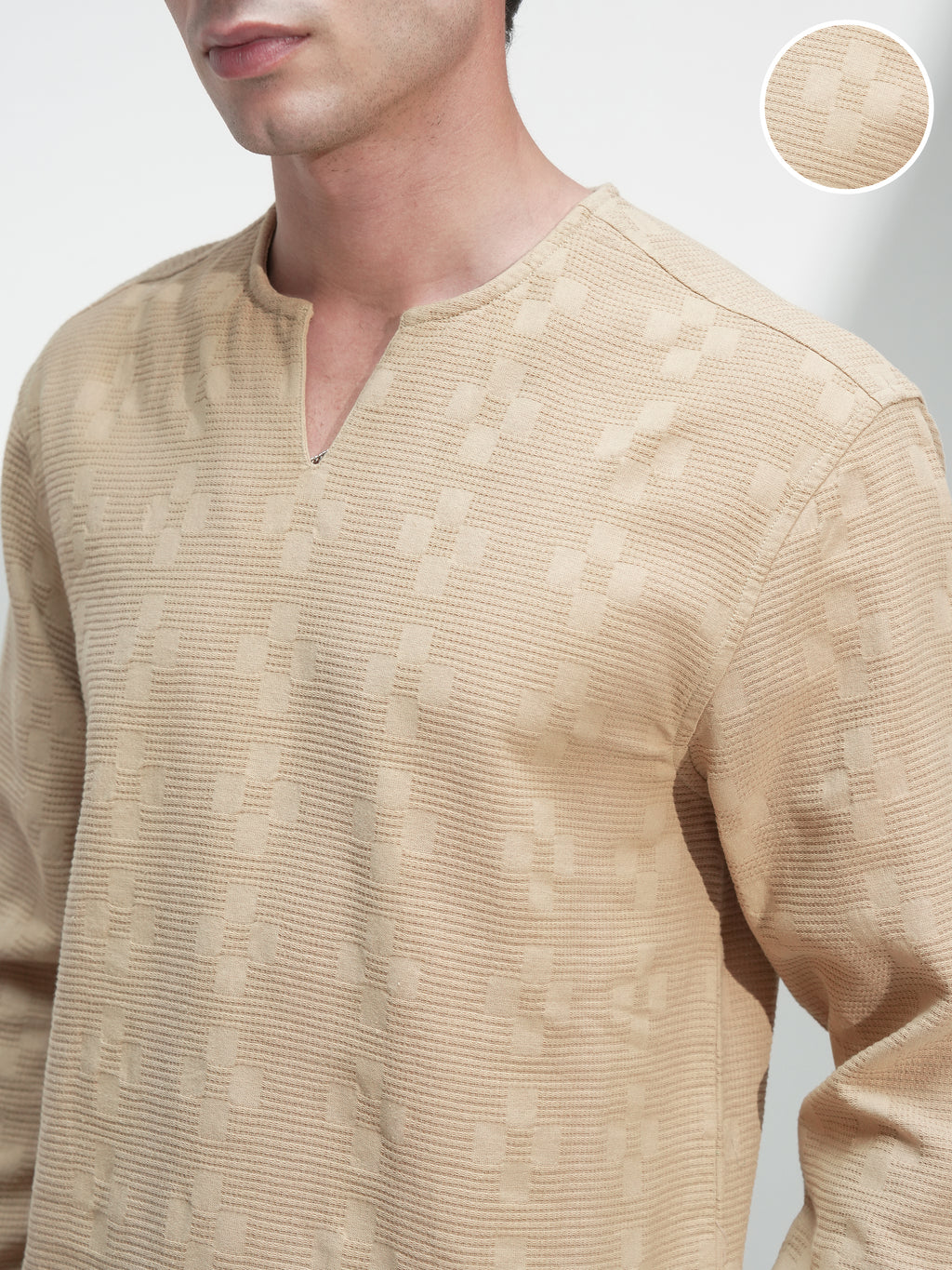 Highlander Men Beige Self Design Relaxed Fit Casual Shirt - Beige - Image 5