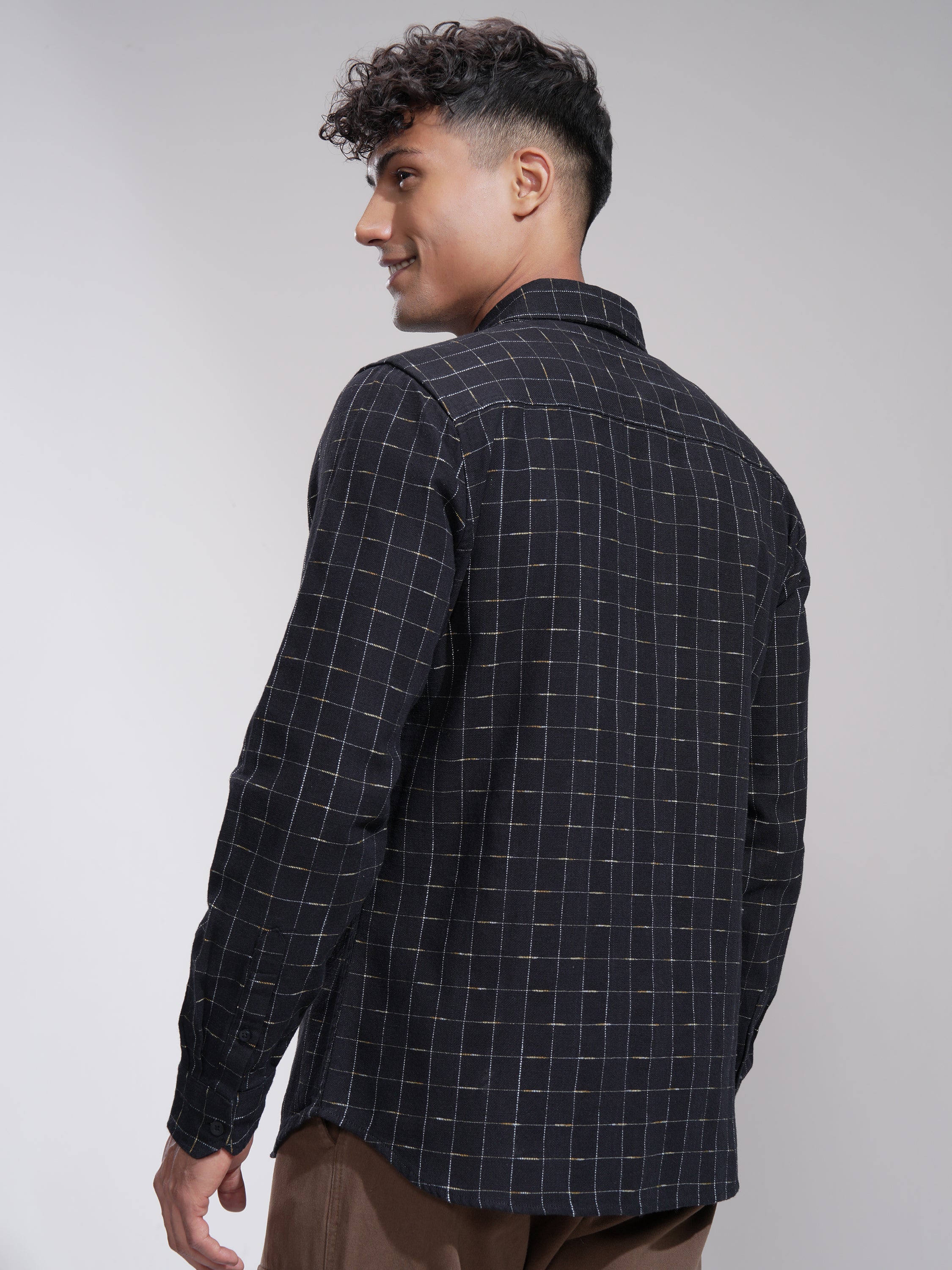 Highlander Men Black Self Design Slim Fit Casual Shirt - Black - Image 3