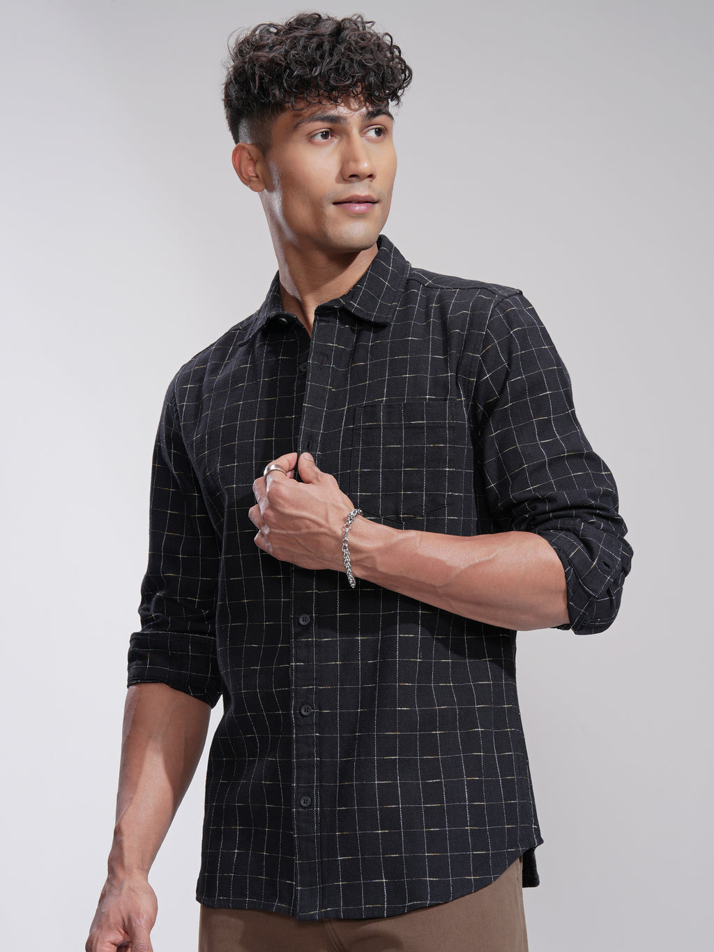 Highlander Men Black Self Design Slim Fit Casual Shirt - Black - Image 4