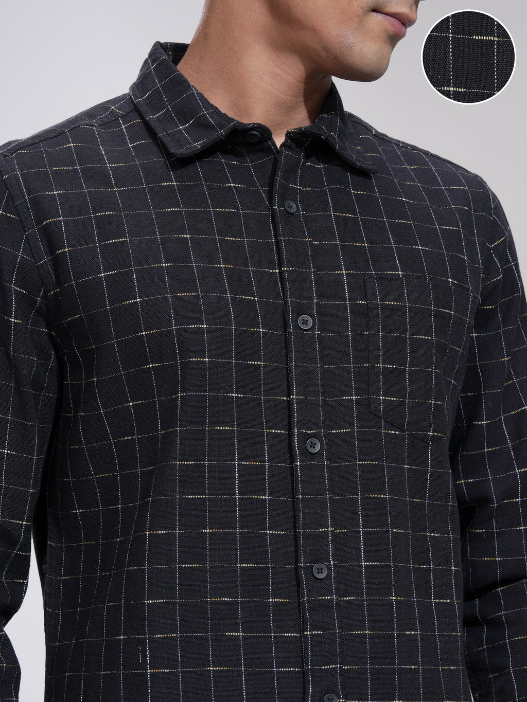 Highlander Men Black Self Design Slim Fit Casual Shirt - Black - Image 5