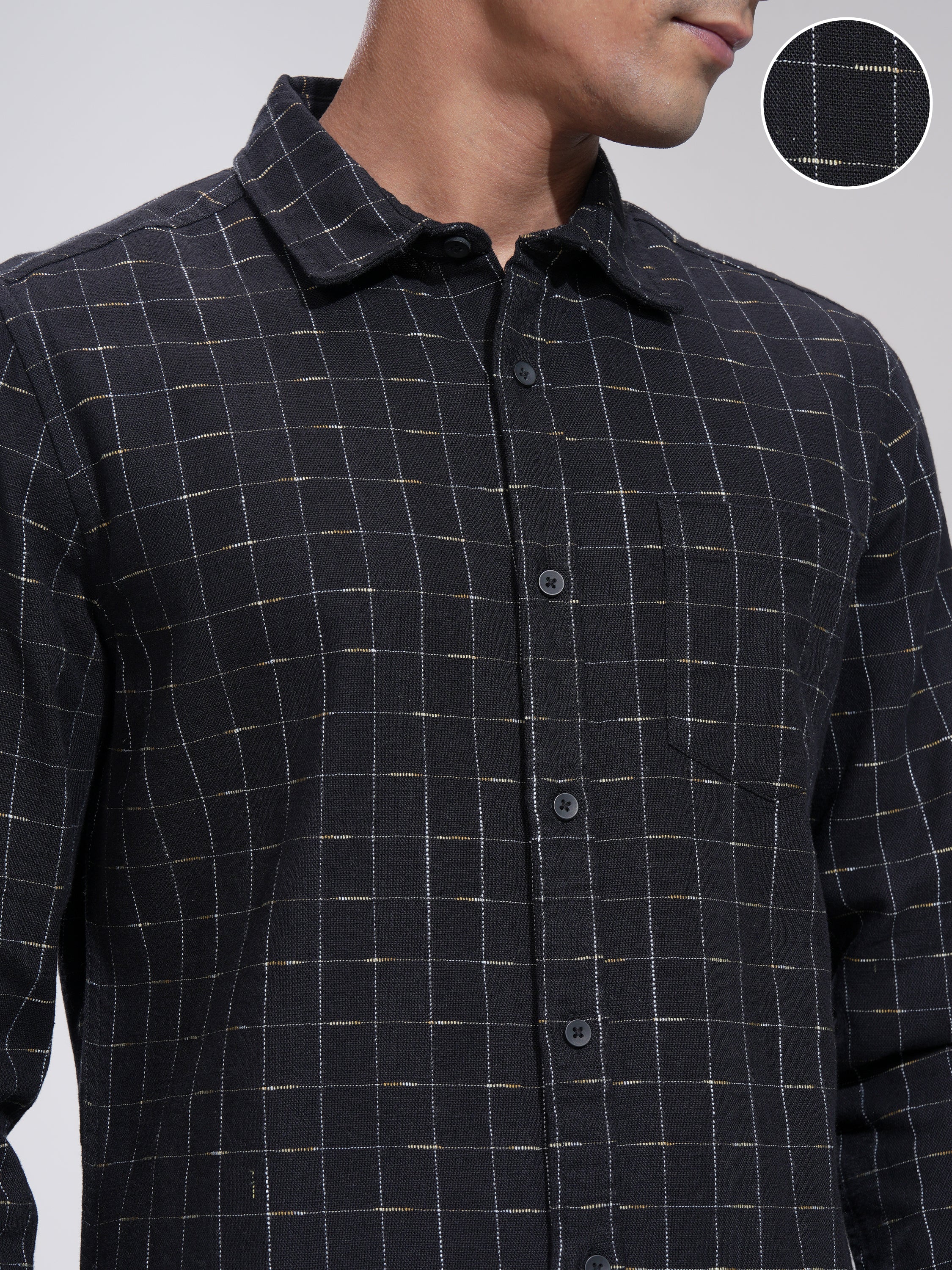 Highlander Men Black Self Design Slim Fit Casual Shirt - Black - Image 5