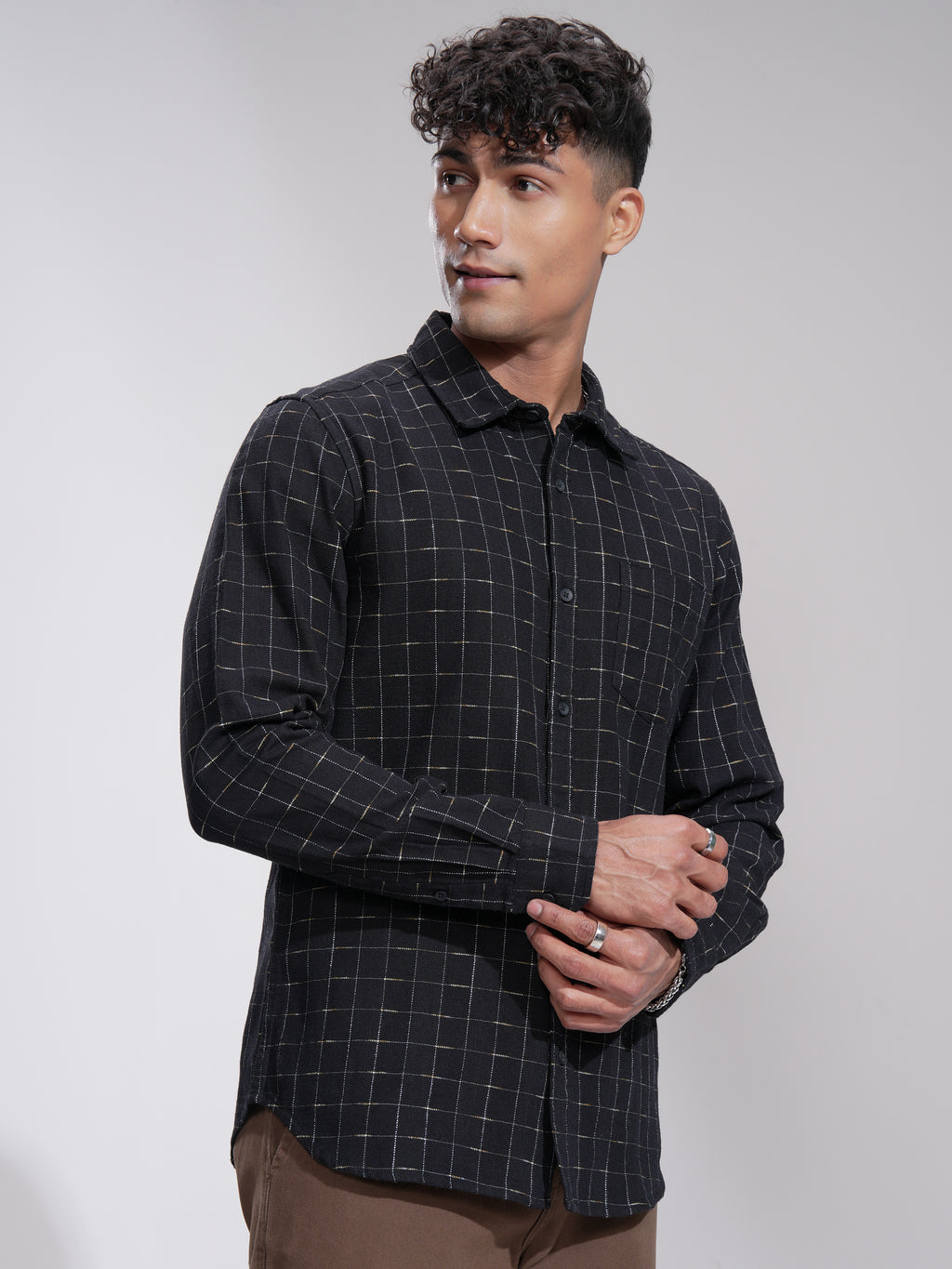 Highlander Men Black Self Design Slim Fit Casual Shirt - Black - Image 6