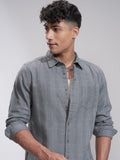 Highlander Men Grey Self Design Slim Fit Casual Shirt - Grey - Image 1