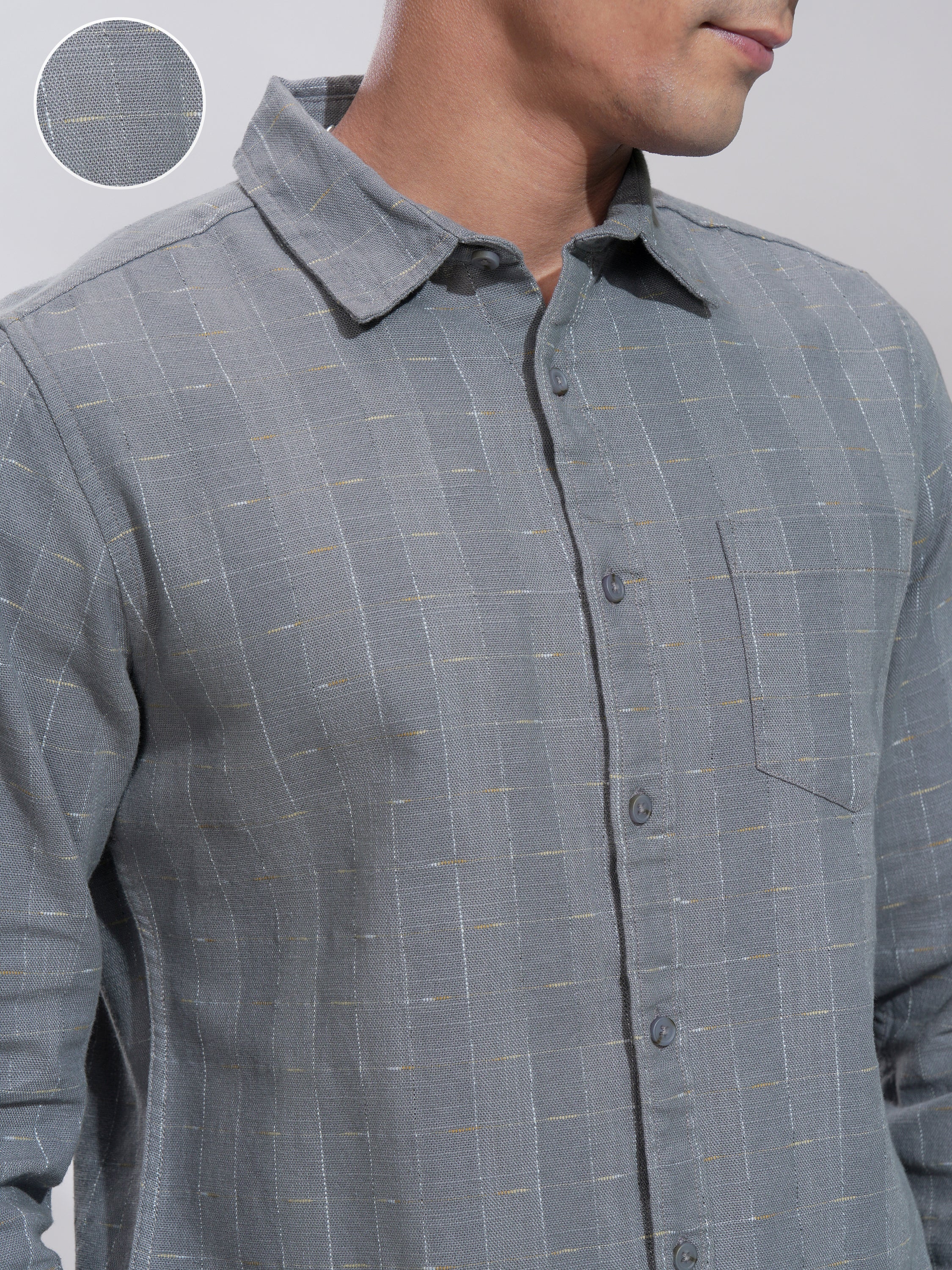 Highlander Men Grey Self Design Slim Fit Casual Shirt - Grey - Image 5